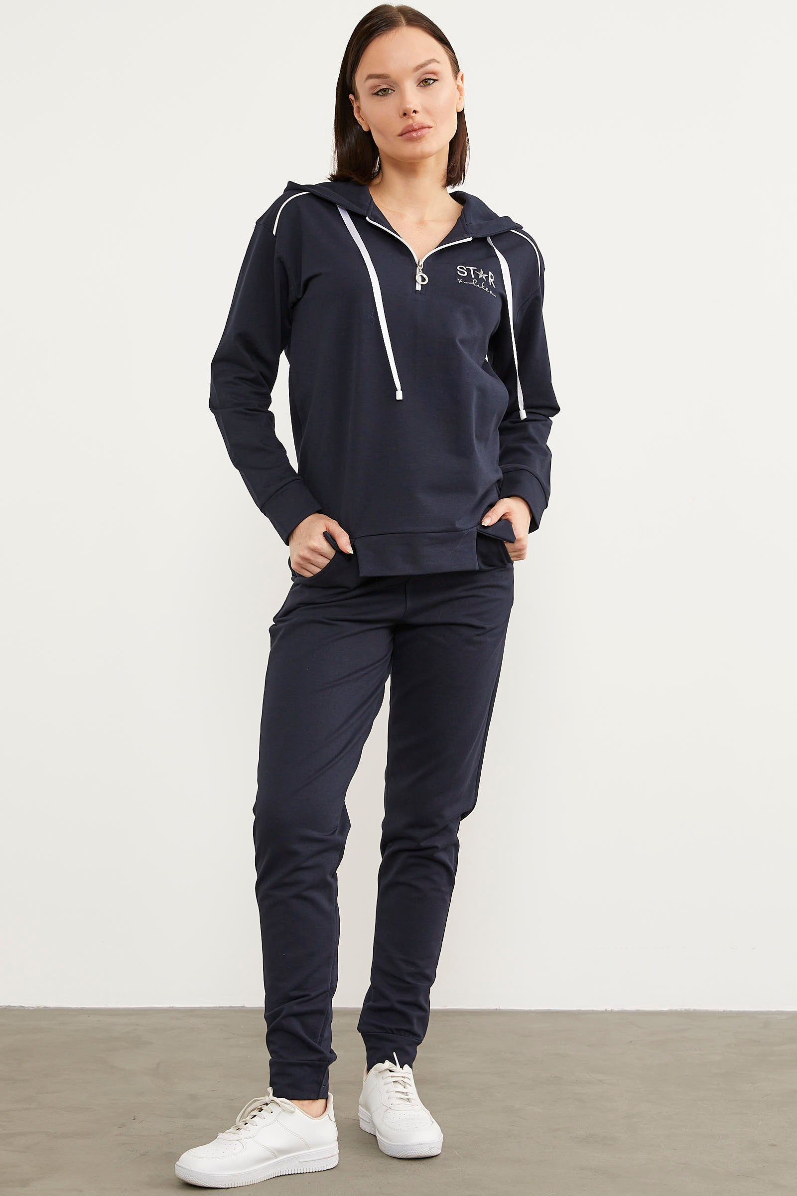 Jogger Oversize Kapüşonlu Eşofman Takım - Lacivert (2) Sementa