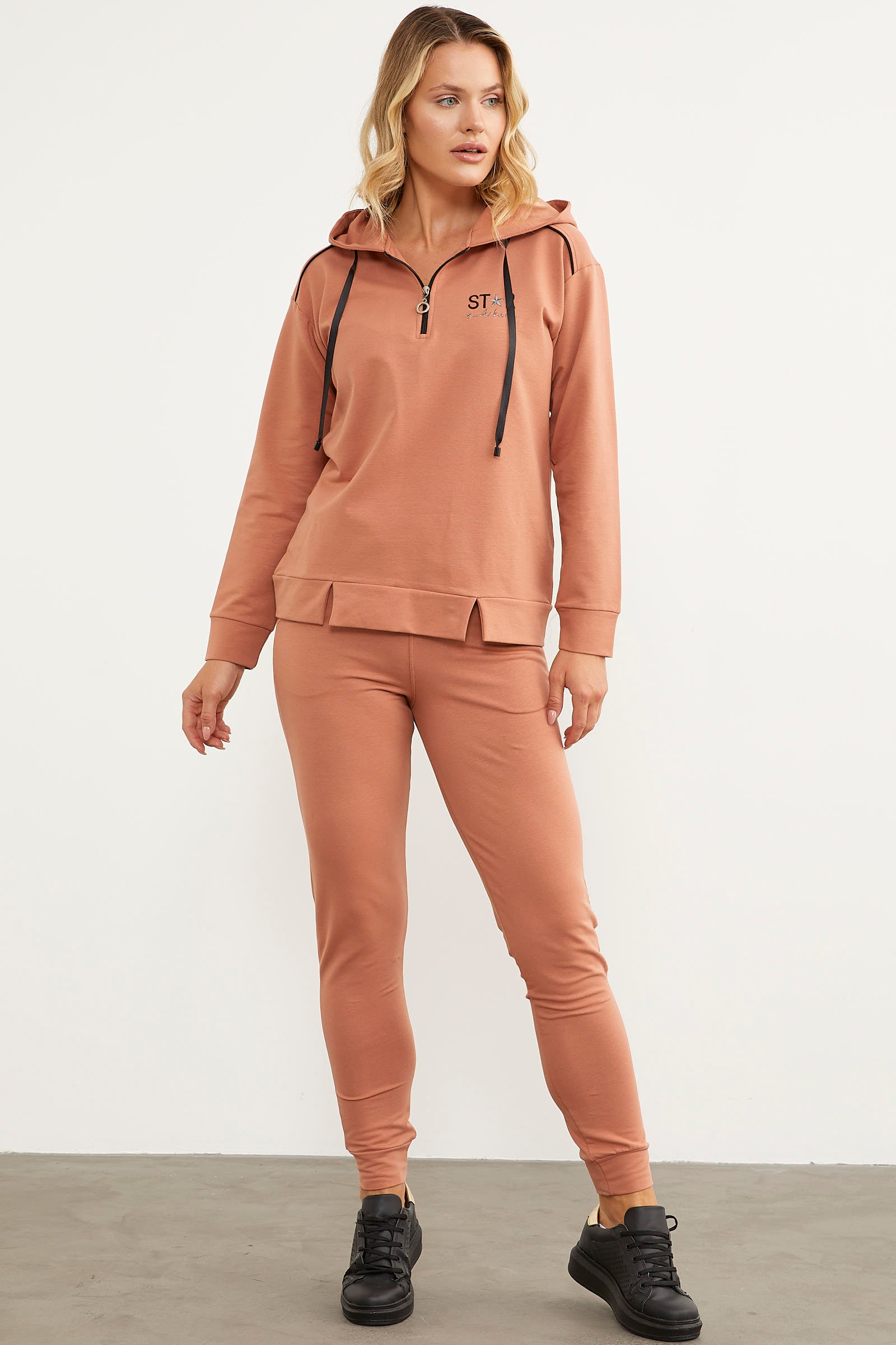 Jogger Oversize Kapüşonlu Eşofman Takım - Somon (2) Sementa