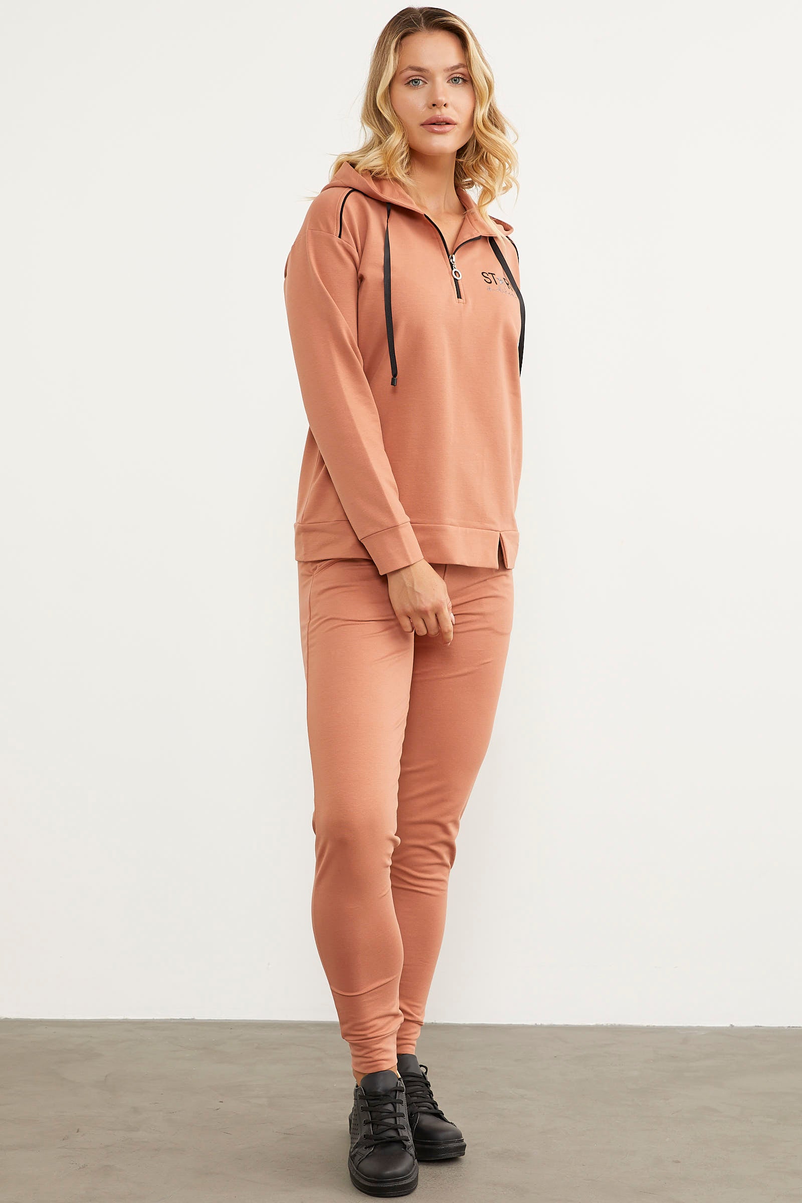 Jogger Oversize Kapüşonlu Eşofman Takım - Somon (3) Sementa