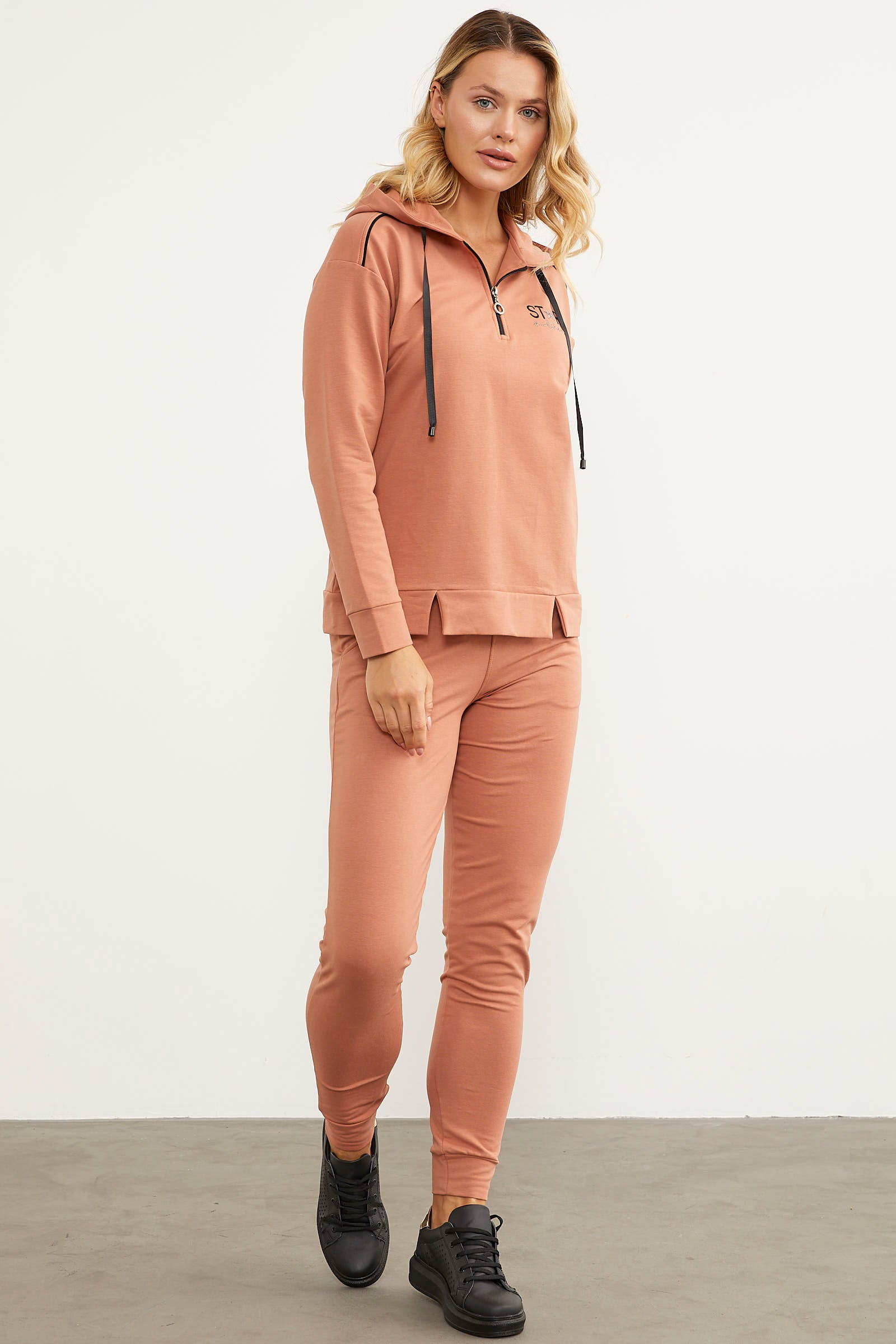 Jogger Oversize Kapüşonlu Eşofman Takım - Somon (4) Sementa