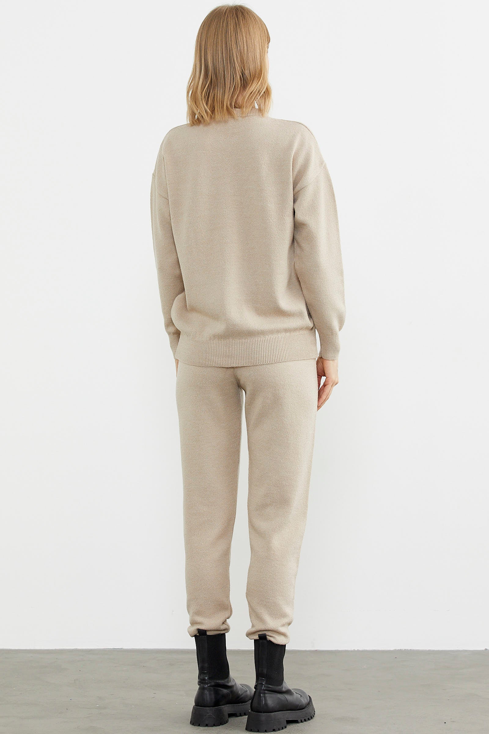 Jogger Pantolonlu Baskılı Triko Takım - Bej (6) Sementa