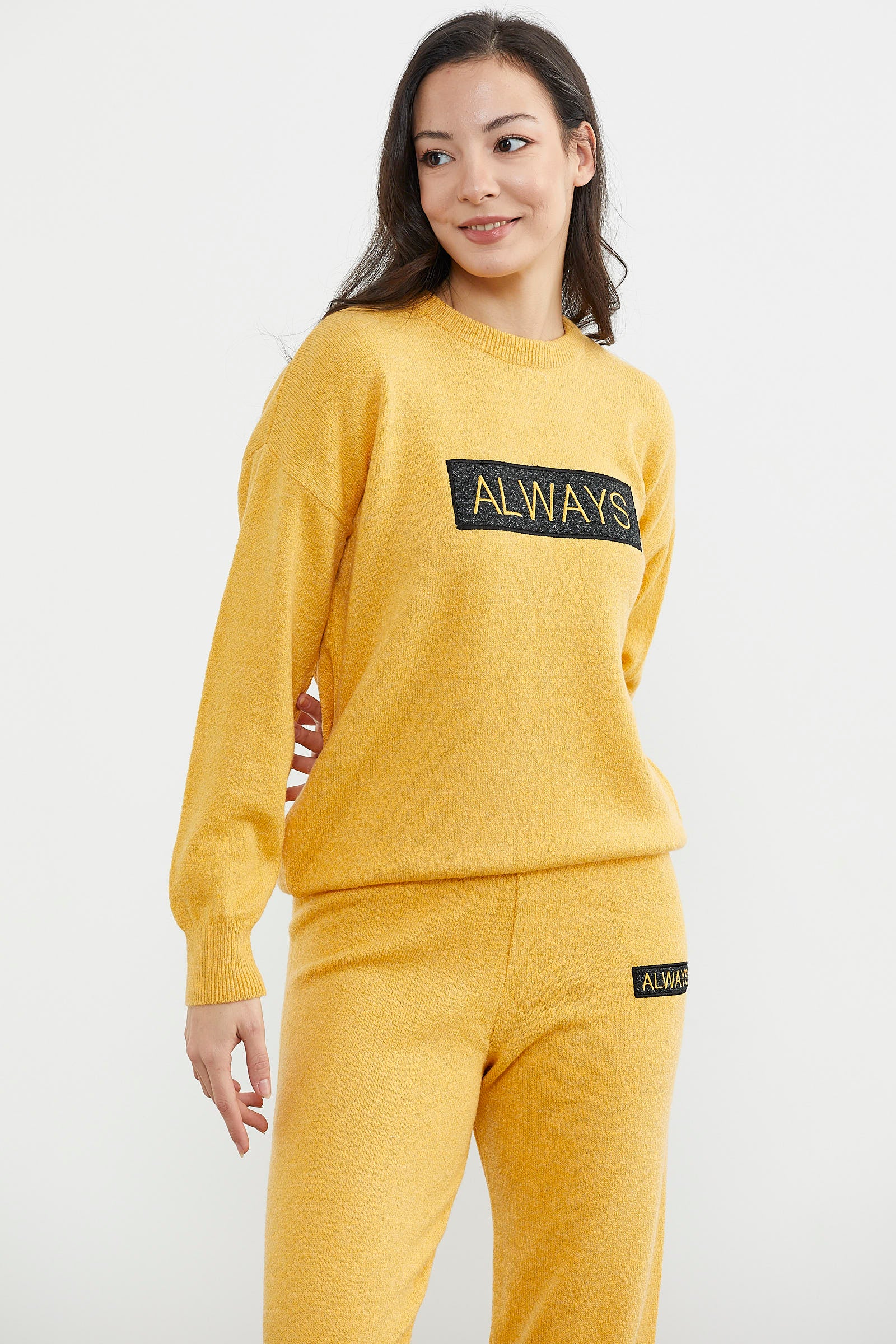 Jogger Pantolonlu Baskılı Triko Takım - Hardal (6) Sementa
