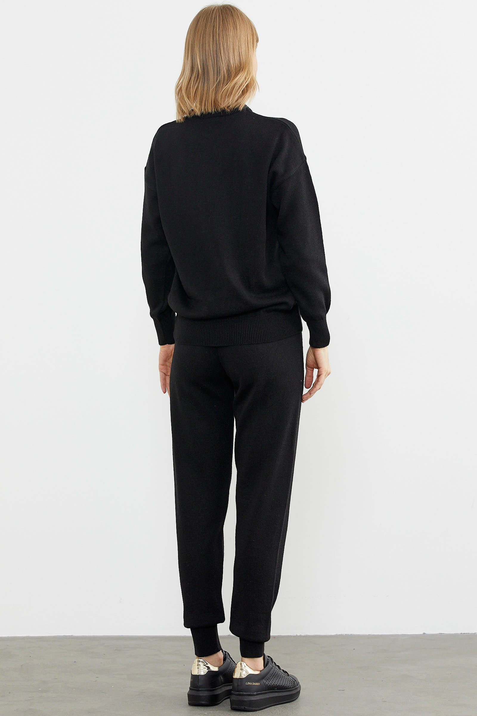 Jogger Pantolonlu Baskılı Triko Takım - Siyah (6) Sementa