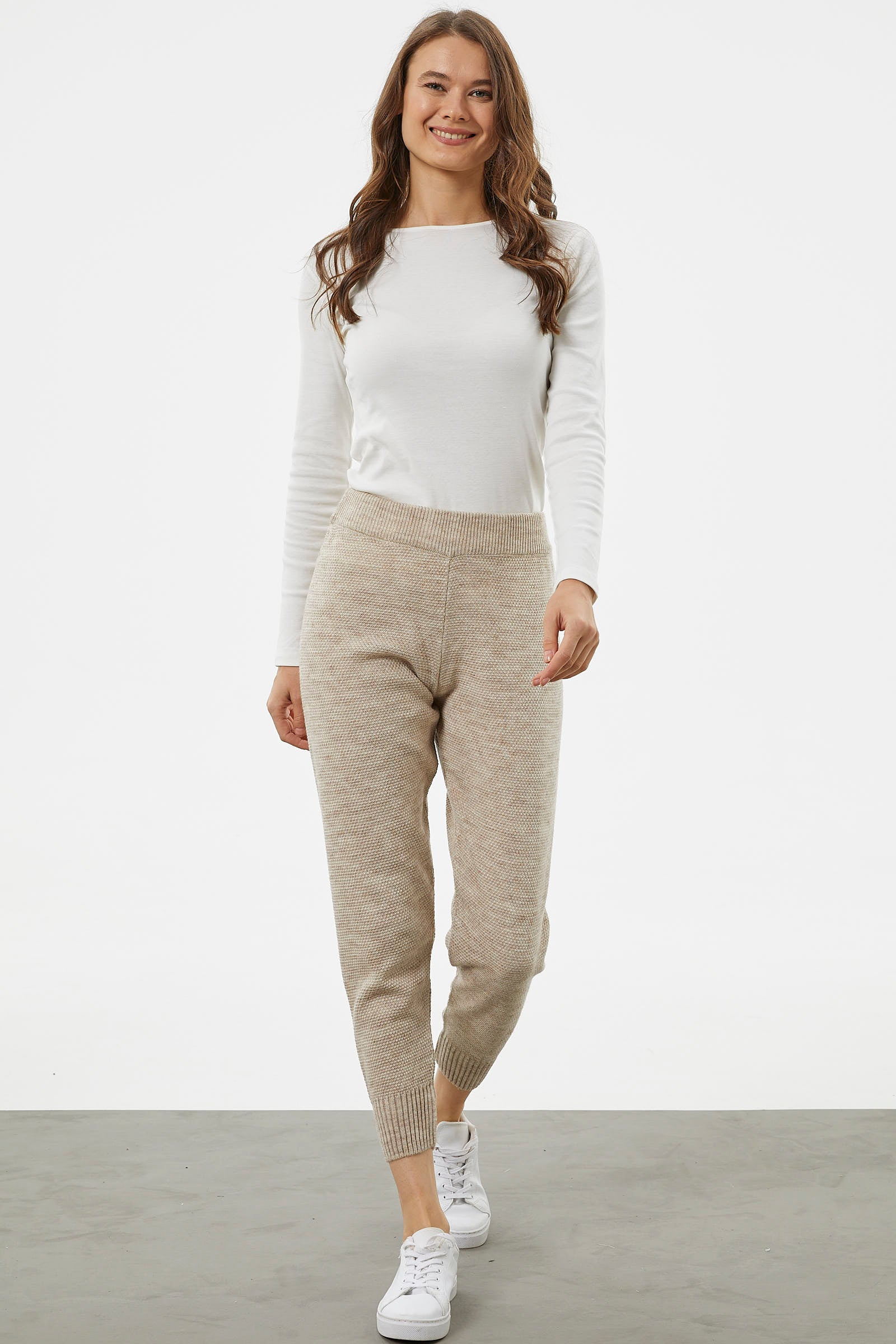 Jogger Rahat Kalıp Triko Pantolon - Bej (1) Sementa