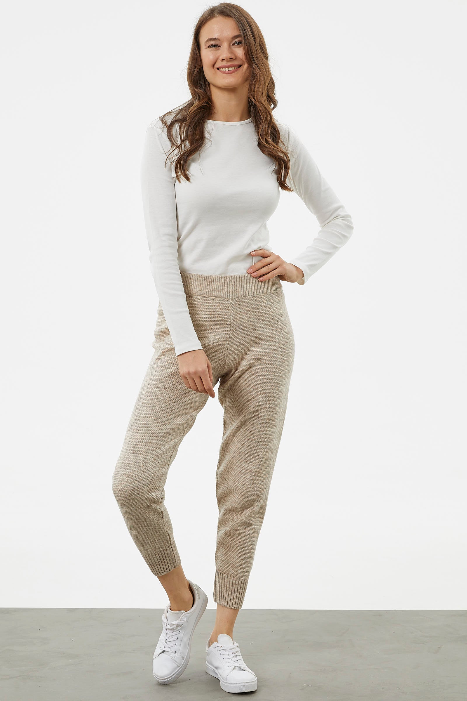 Jogger Rahat Kalıp Triko Pantolon - Bej (3) Sementa