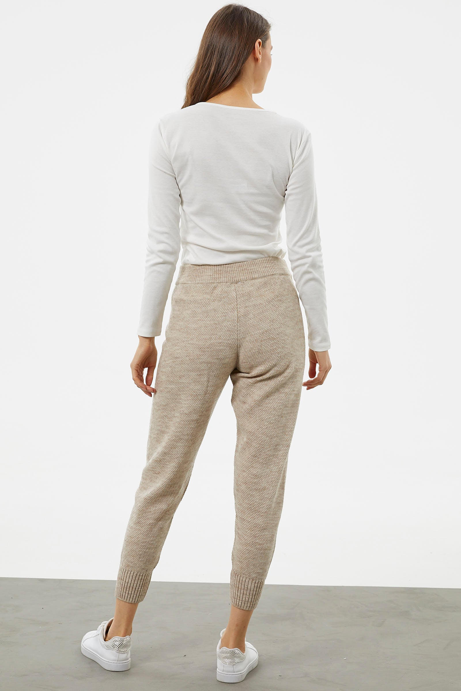 Jogger Rahat Kalıp Triko Pantolon - Bej (5) Sementa