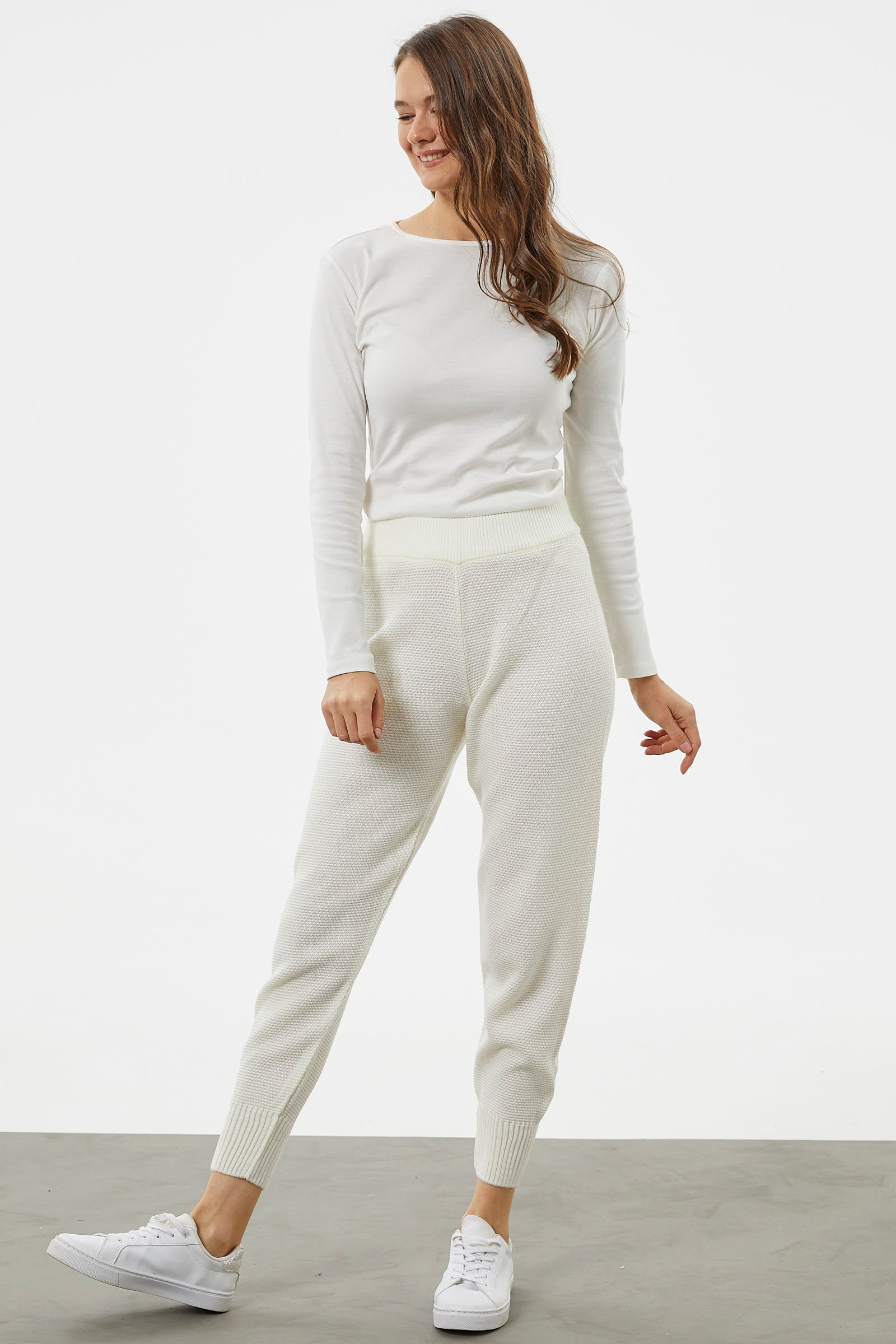 Jogger Rahat Kalıp Triko Pantolon - Kemik (2) Sementa