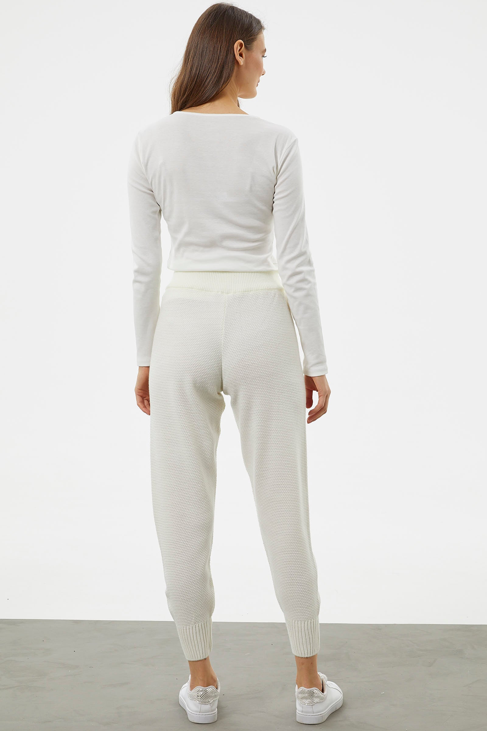 Jogger Rahat Kalıp Triko Pantolon - Kemik (5) Sementa