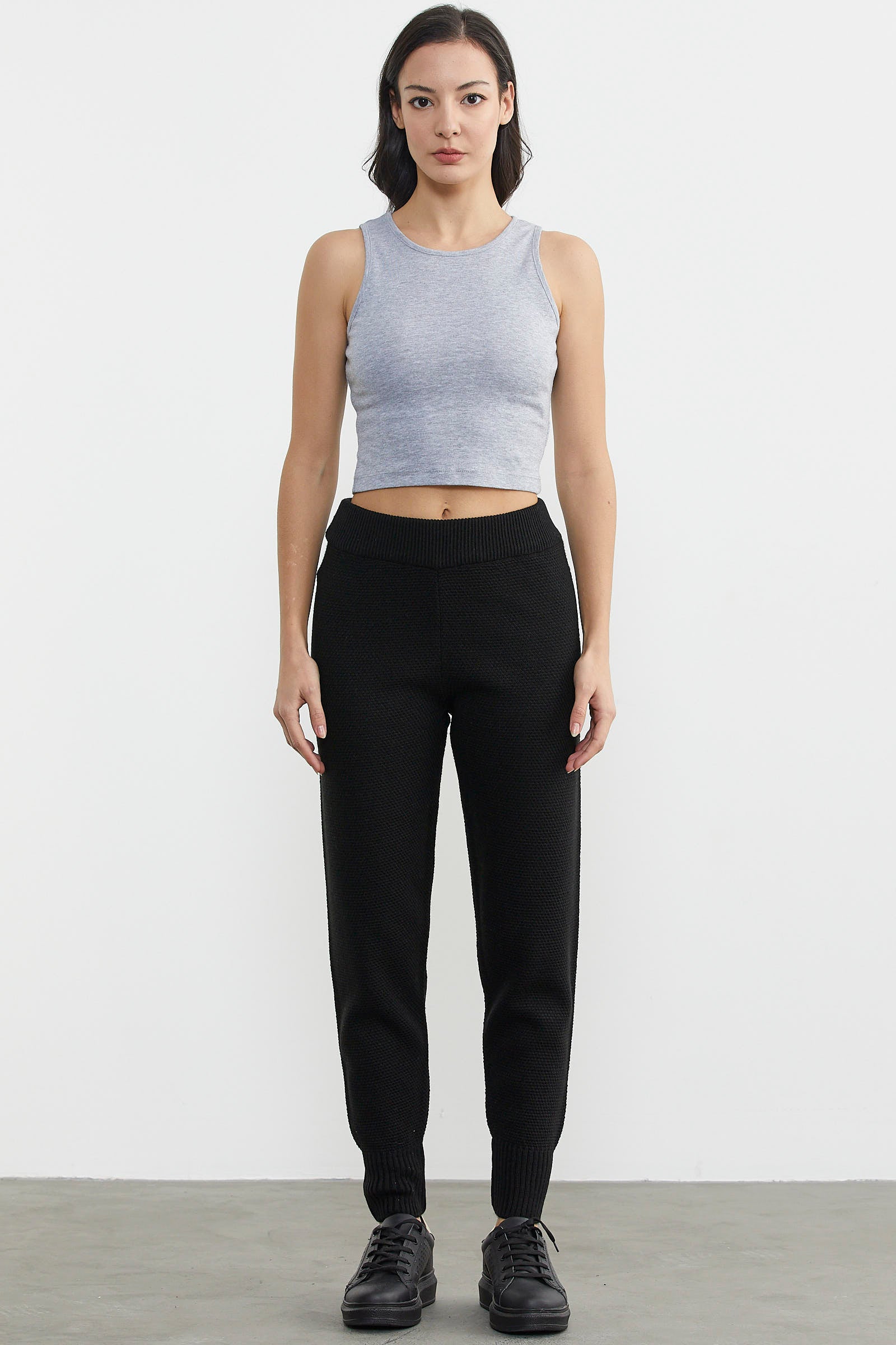 Jogger Rahat Kalıp Triko Pantolon - Siyah (1) Sementa