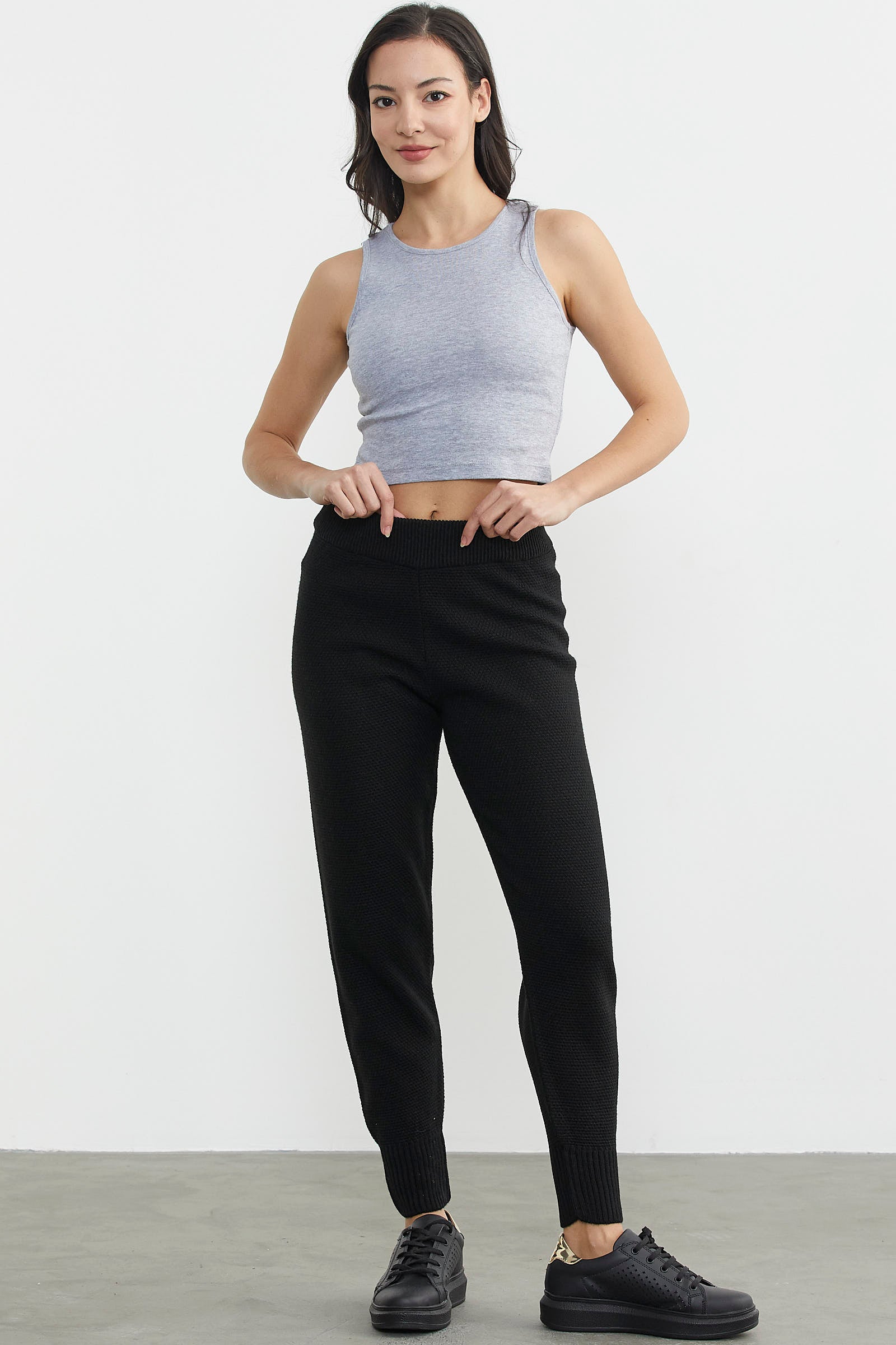 Jogger Rahat Kalıp Triko Pantolon - Siyah (2) Sementa