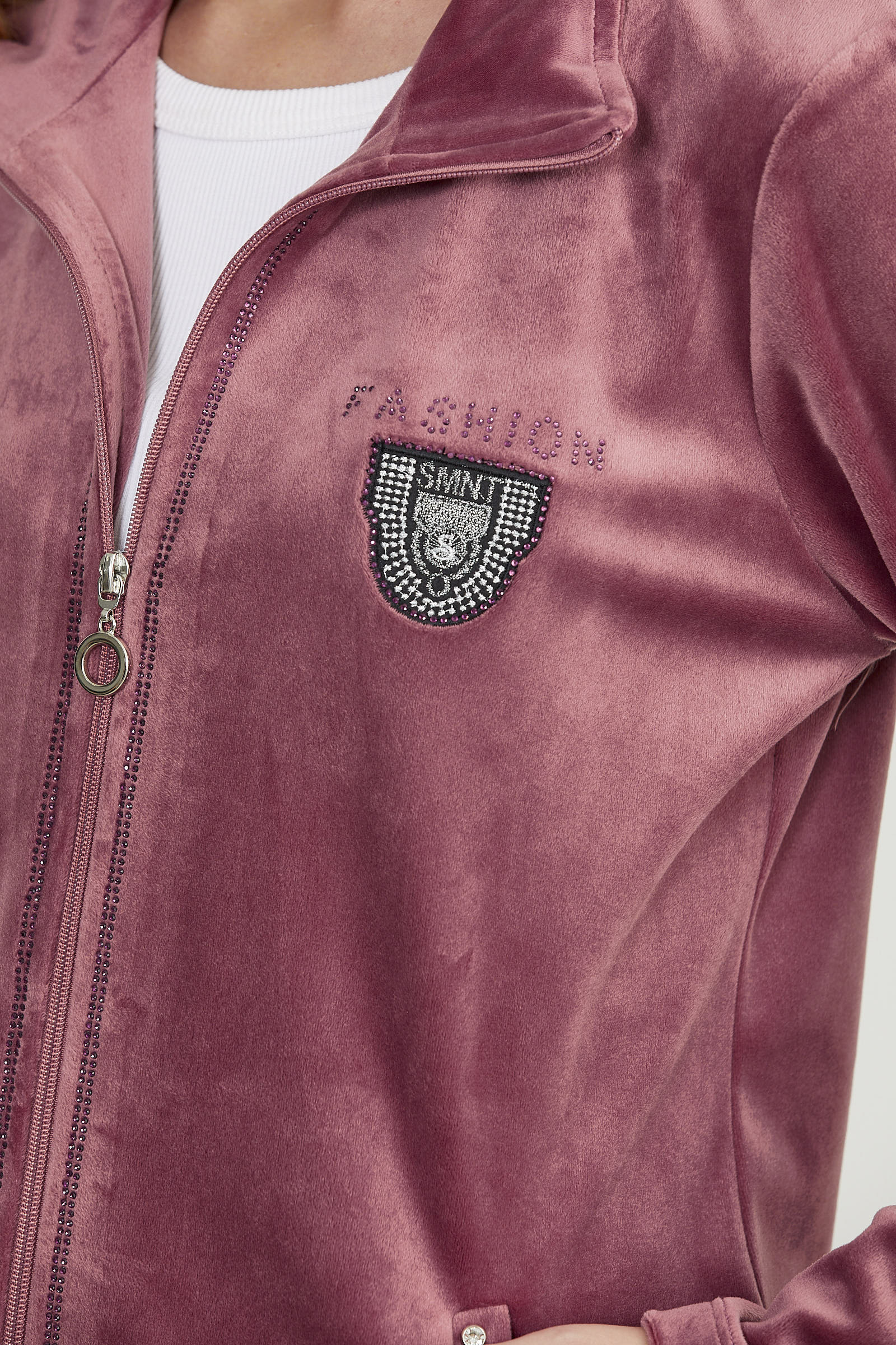 Kadife Dik Yaka Tunik Eşofman Takım - Gül - Sementa