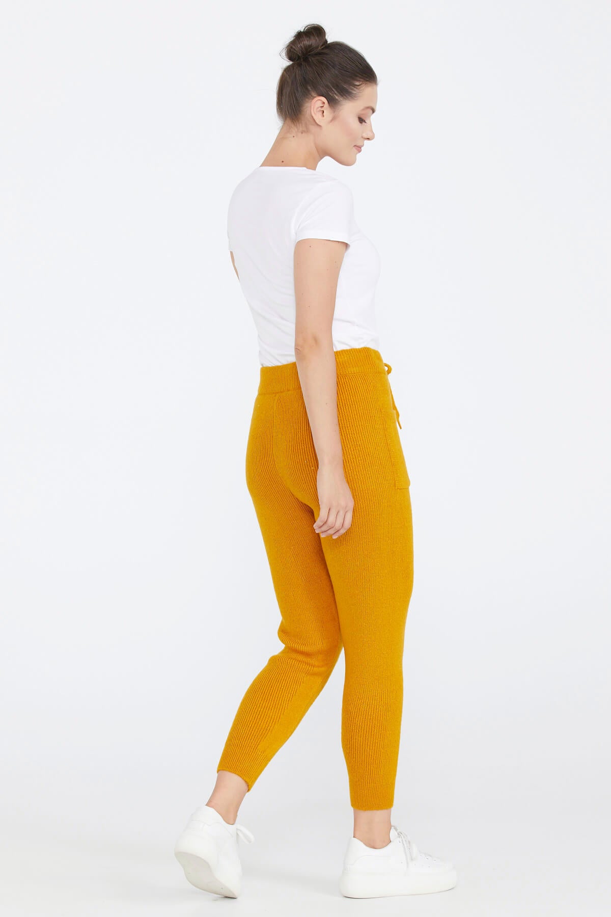 Kadın Bağcıklı Cepli Triko Pantolon - Kayısı (3) Sementa