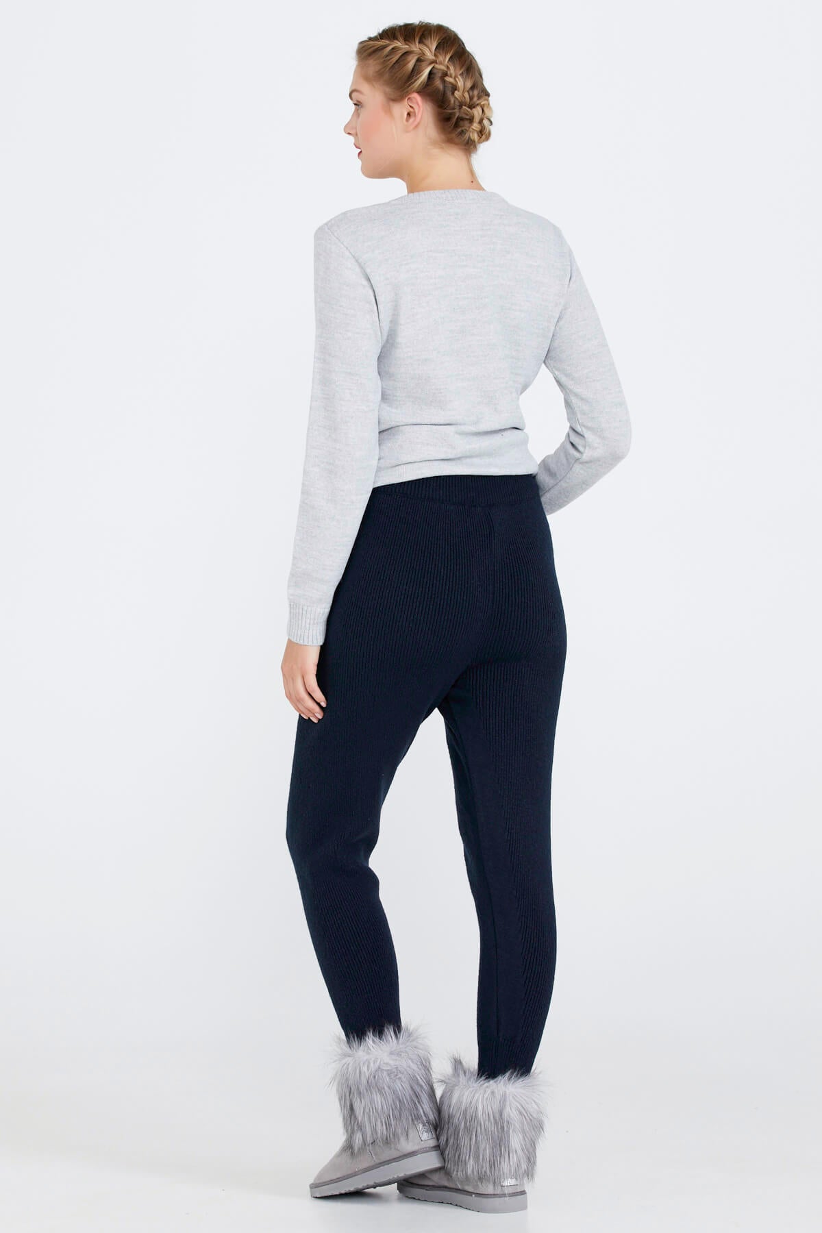 Kadın Bağcıklı Cepli Triko Pantolon - Lacivert (4) Sementa