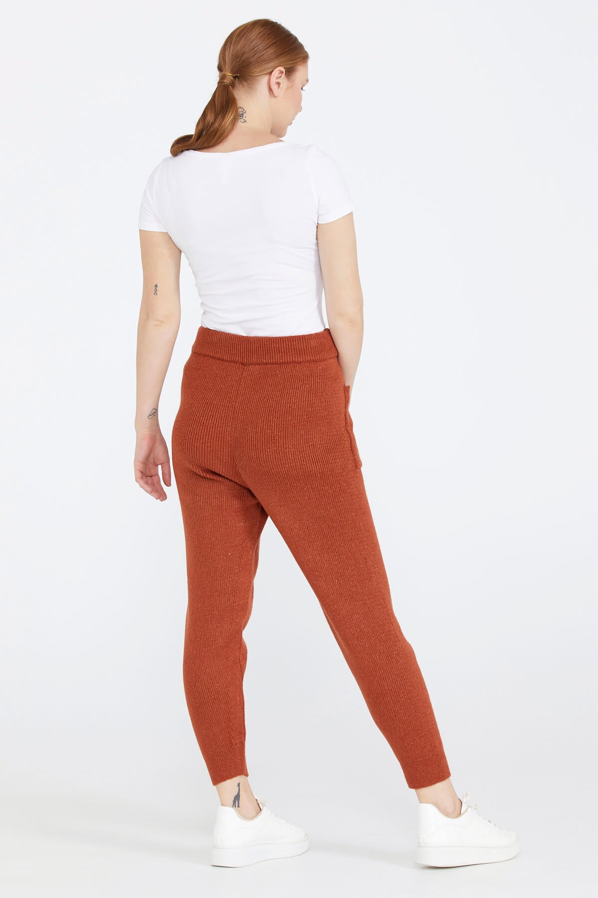 Kadın Bağcıklı Cepli Triko Pantolon - Taba (4) Sementa
