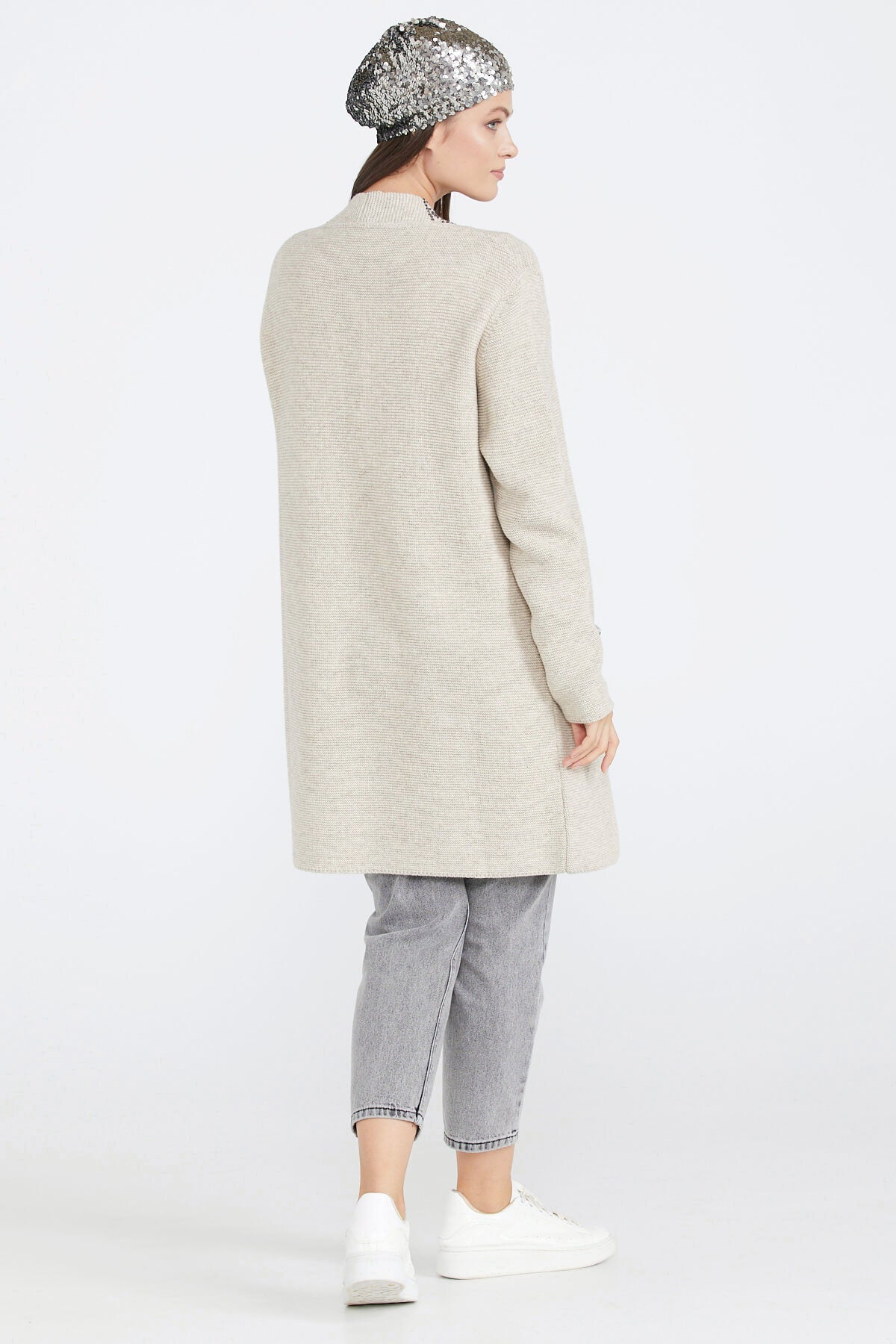 Kadın Cepli Triko Ceket - Bej (4) Sementa