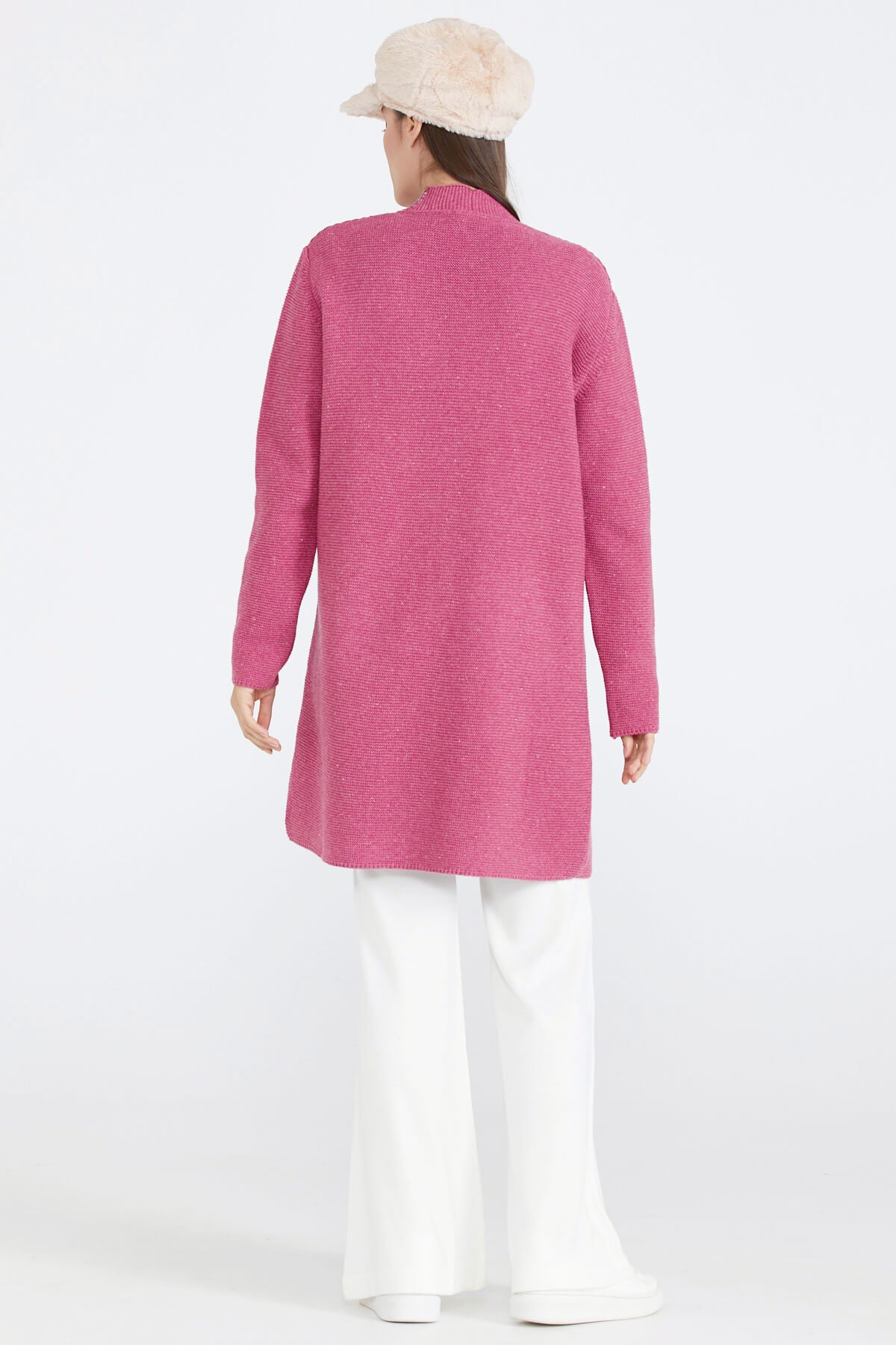 Kadın Cepli Triko Ceket - Gül (4) Sementa