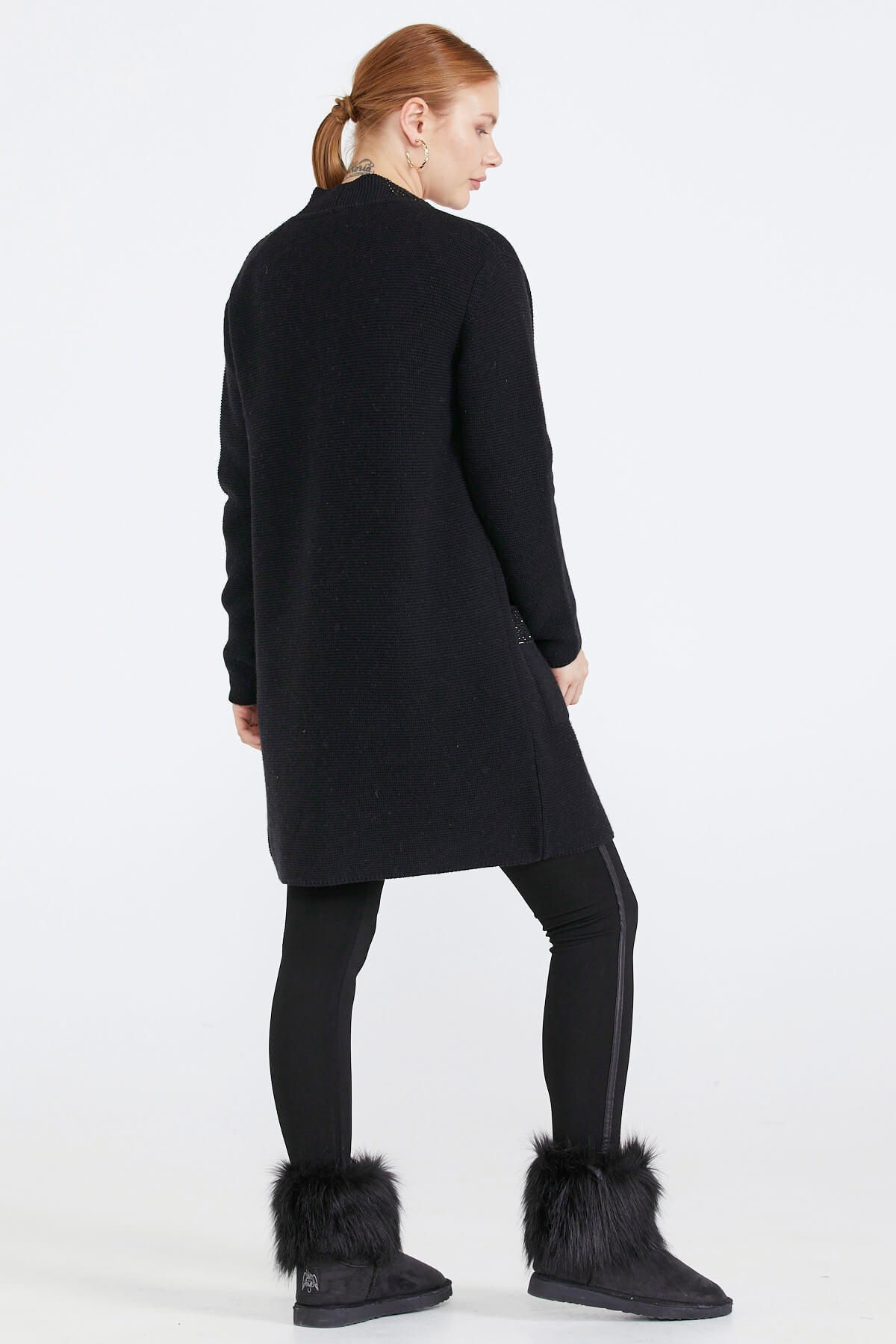 Kadın Cepli Triko Ceket - Siyah (2) Sementa