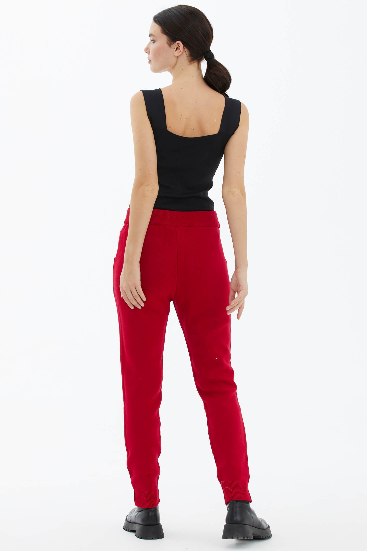Kadın Cepli Triko Pantolon - Kırmızı (4) Sementa