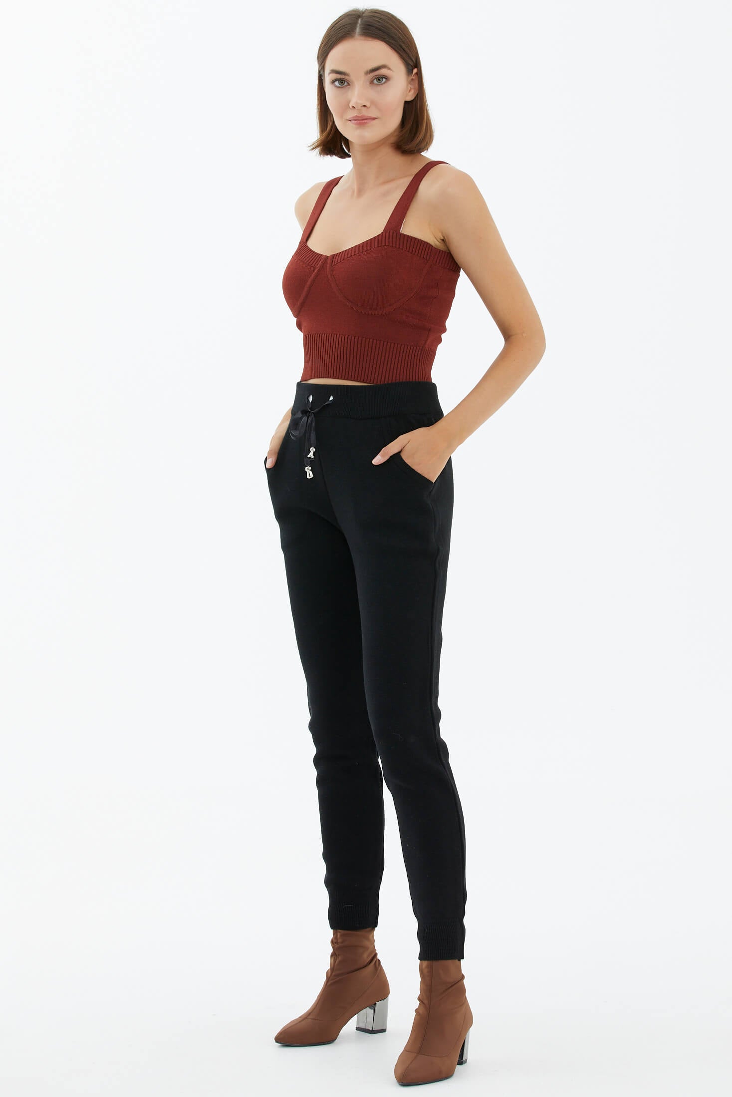 Kadın Cepli Triko Pantolon - Siyah (3) Sementa