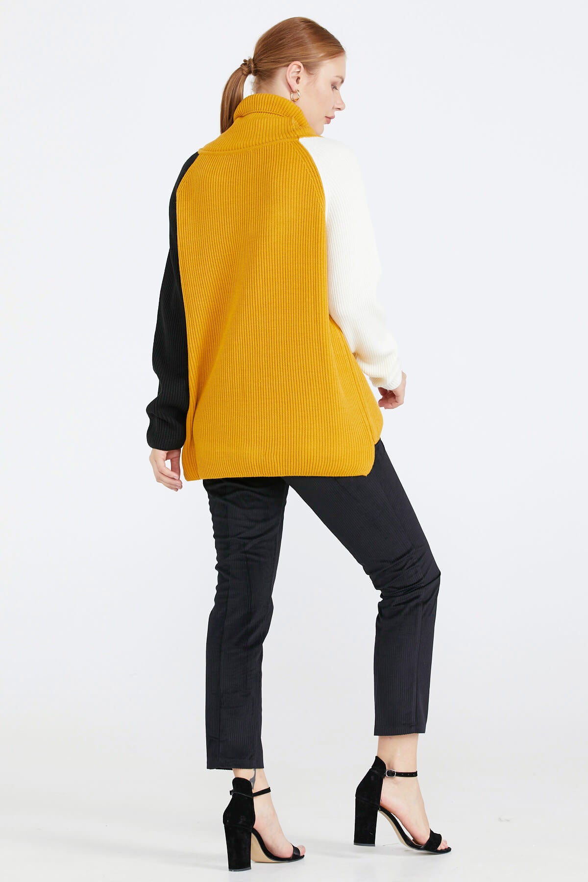 Kadın Degaje Yaka Renkli Triko Kazak - Hardal (4) Sementa