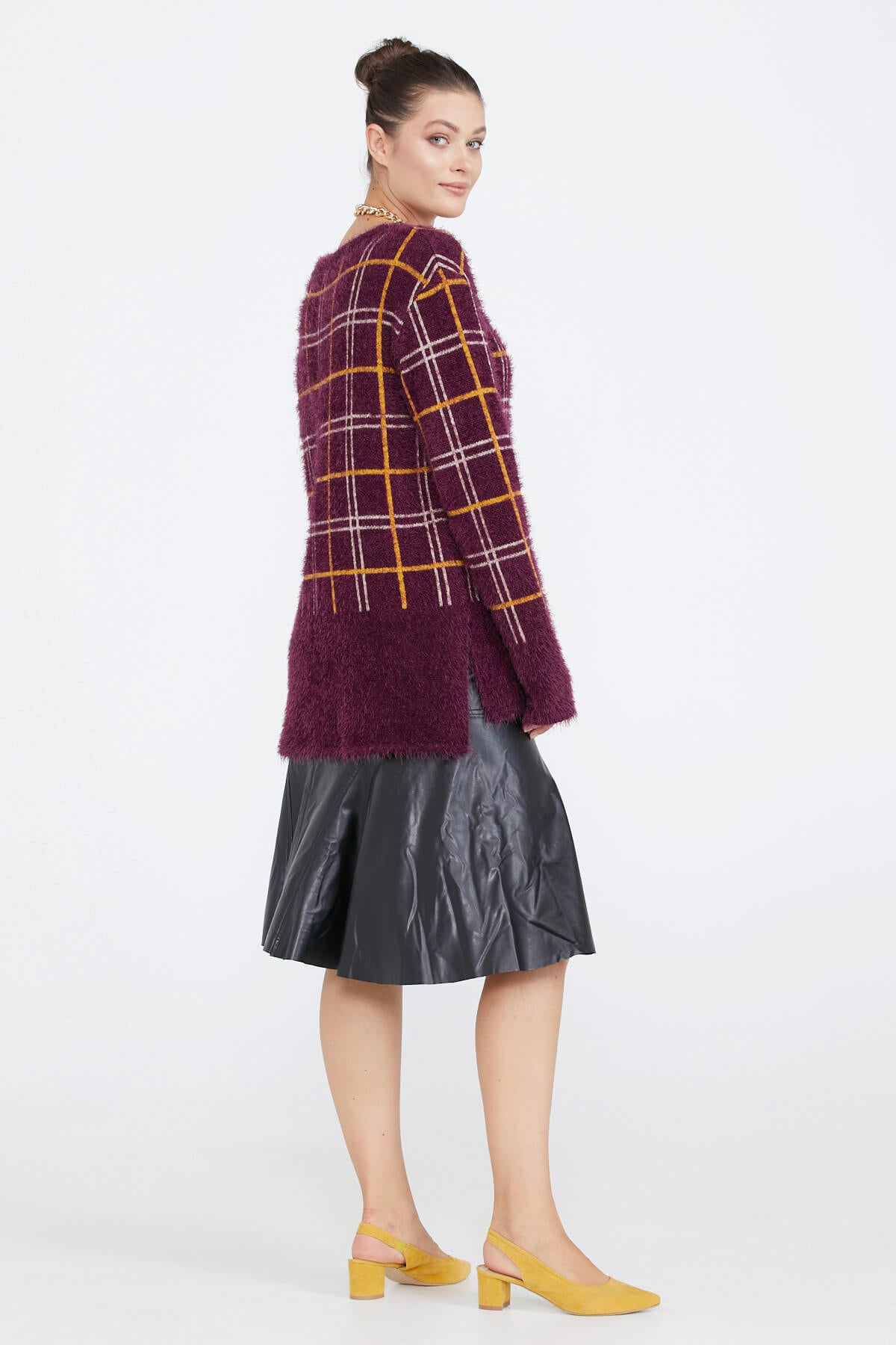 Kadın Desenli Triko Kazak - Bordo (4) Sementa