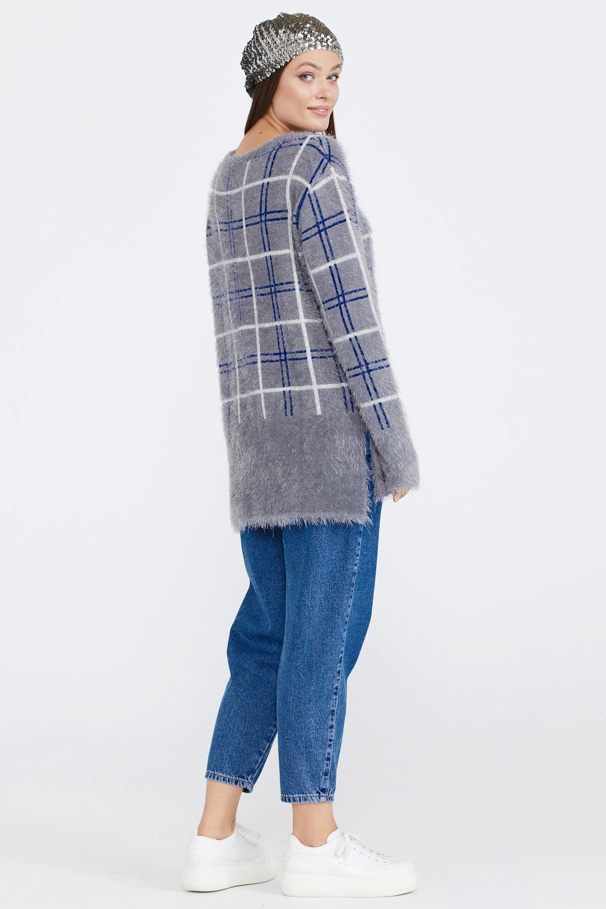 Kadın Desenli Triko Kazak - Gri (4) Sementa