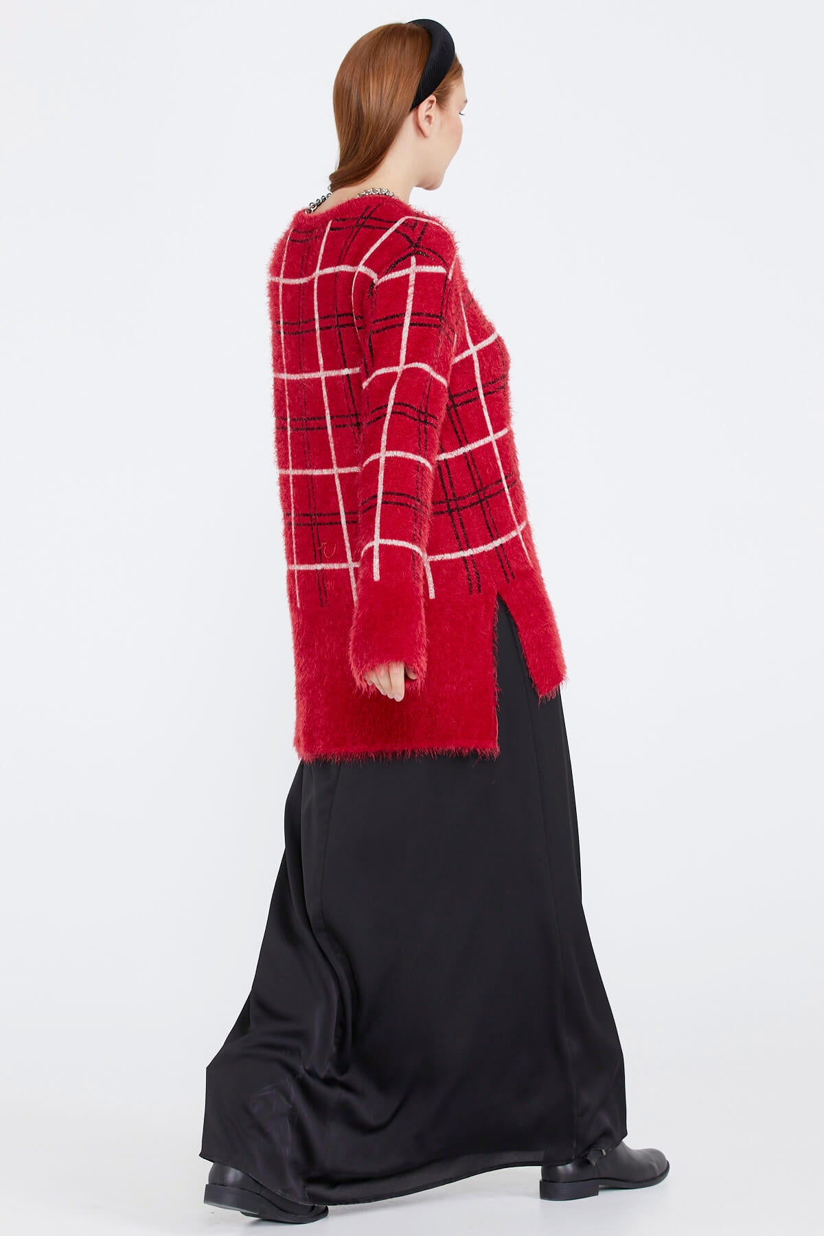 Kadın Desenli Triko Kazak - Kırmızı (4) Sementa