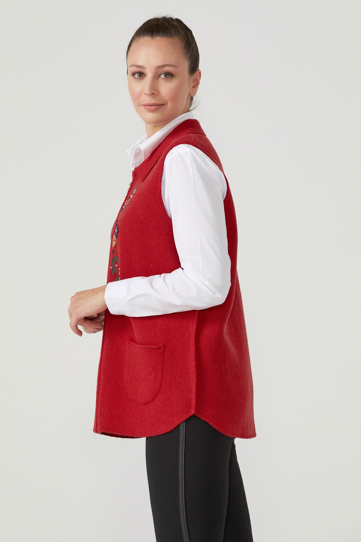 Kadın Fermuarlı Triko Yelek - Kırmızı (2) Sementa