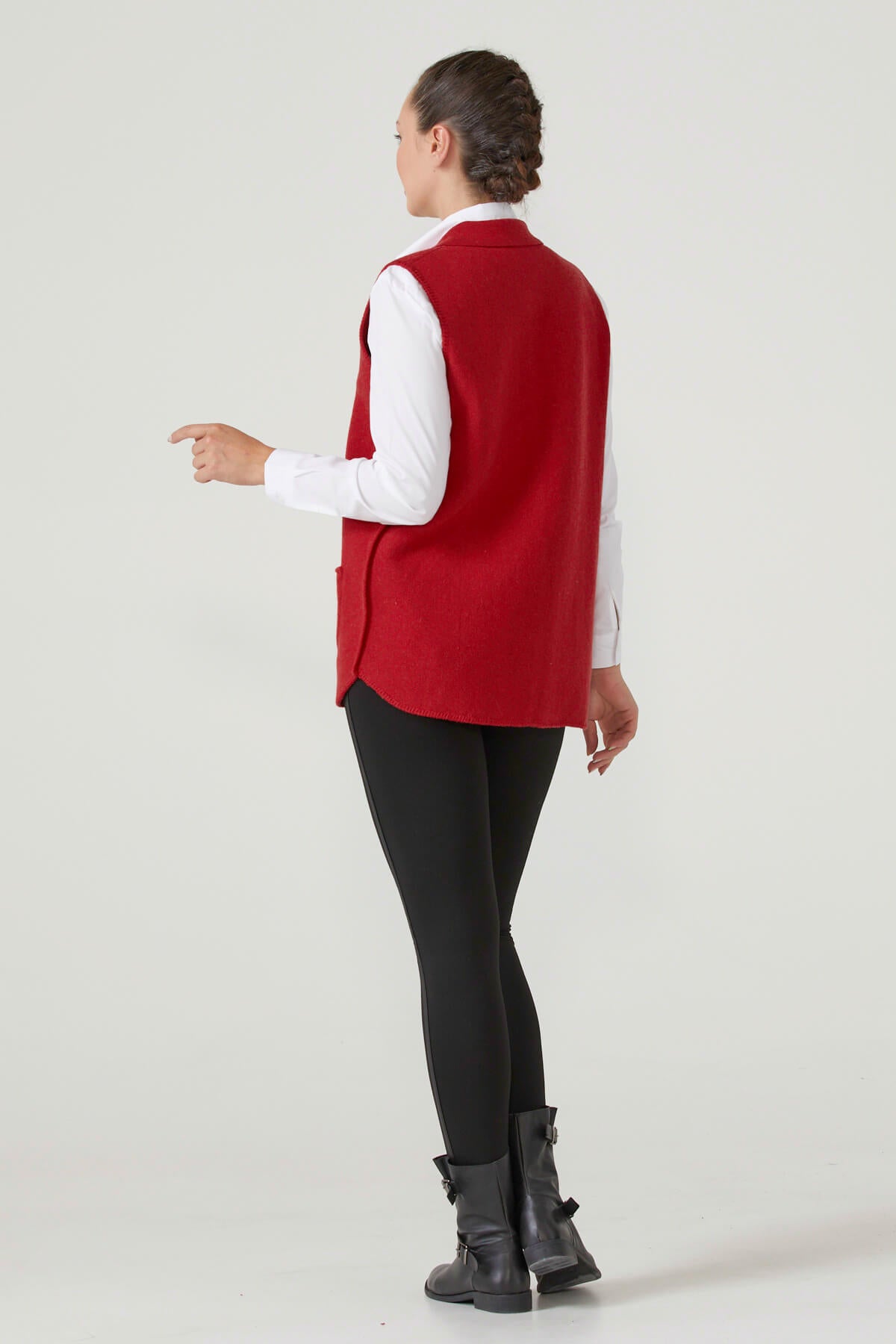 Kadın Fermuarlı Triko Yelek - Kırmızı (4) Sementa