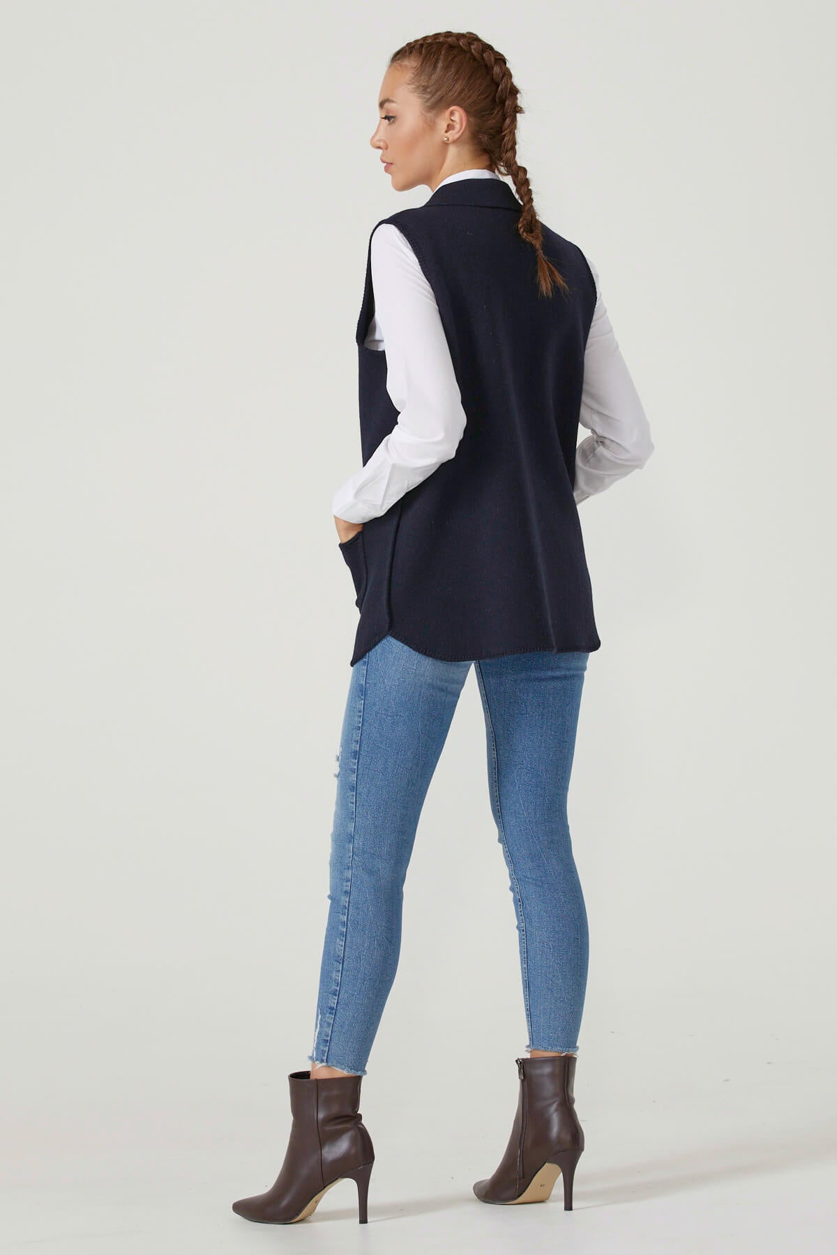 Kadın Fermuarlı Triko Yelek - Lacivert (4) Sementa