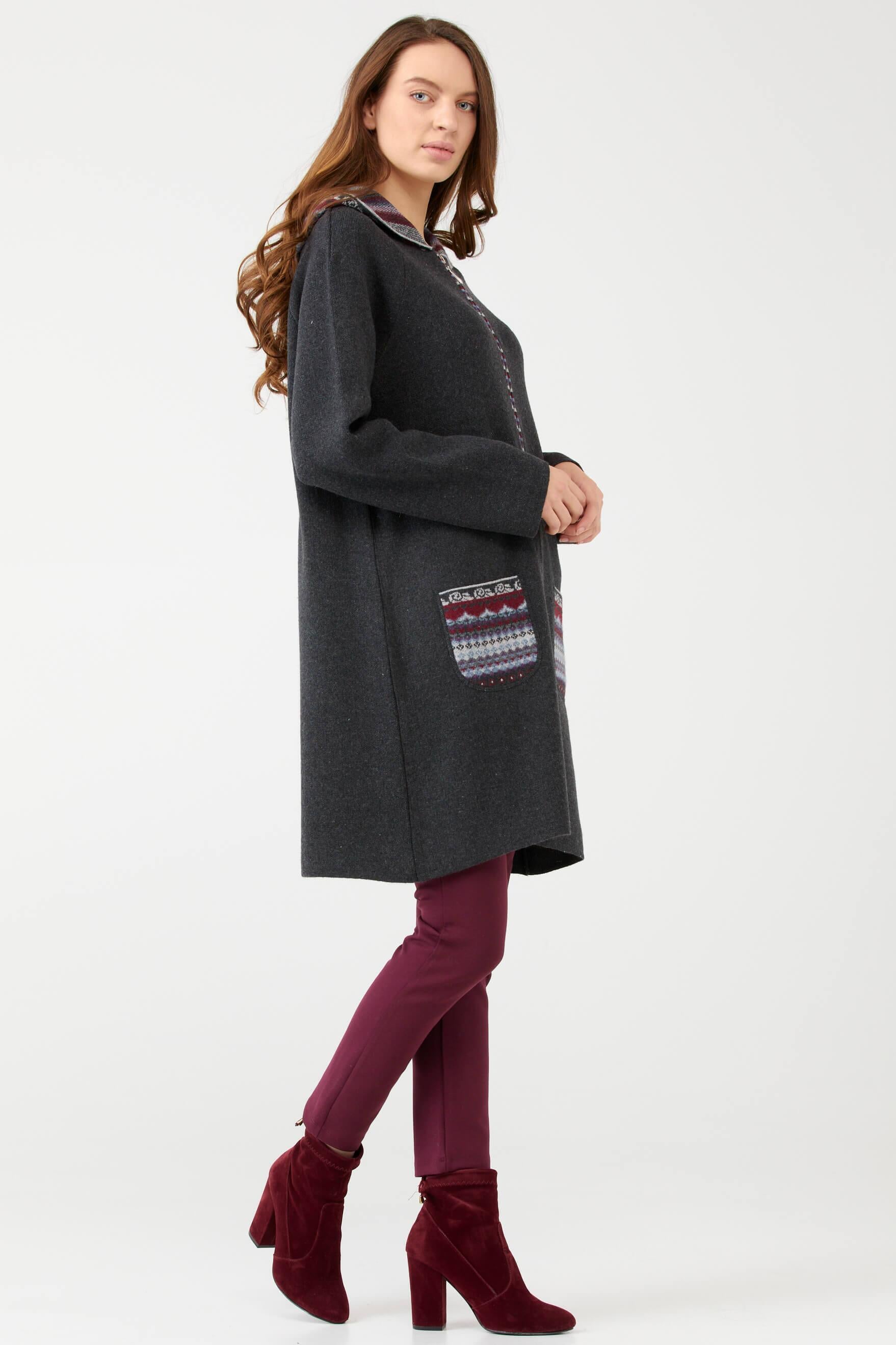 Kadın Kapüşonlu Fermuarlı Triko Ceket - Antrasit (3) Sementa