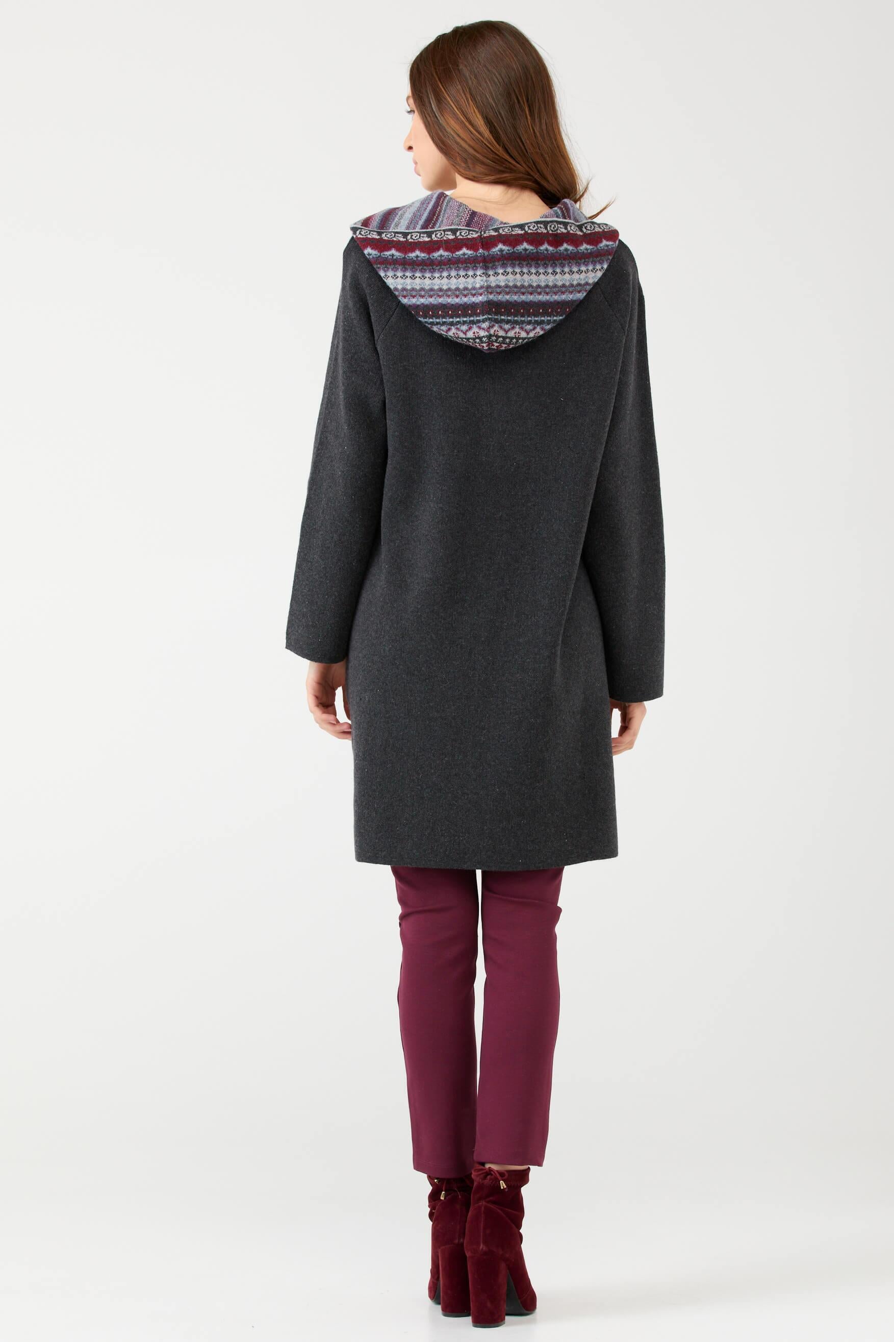 Kadın Kapüşonlu Fermuarlı Triko Ceket - Antrasit (4) Sementa