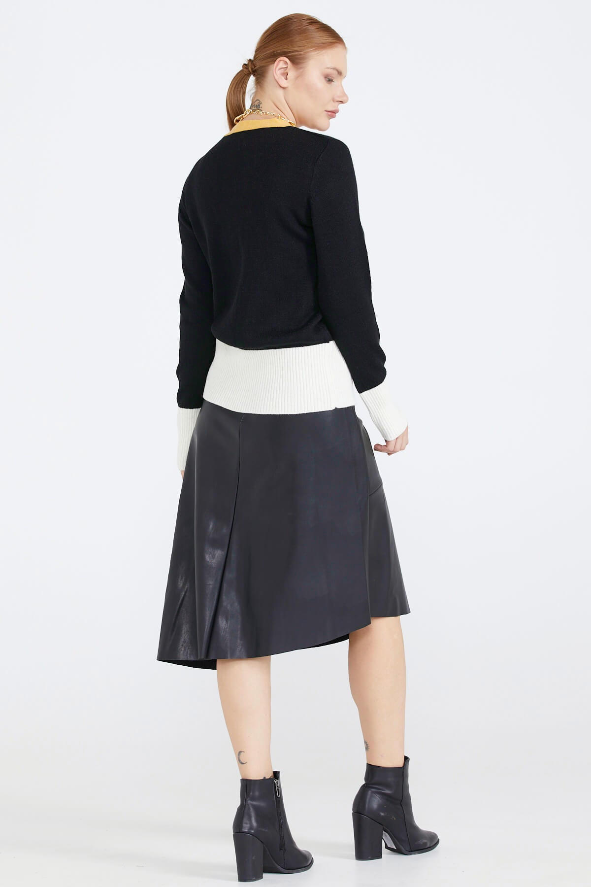 Kadın Renkli Cepli Triko Hırka - Siyah (4) Sementa