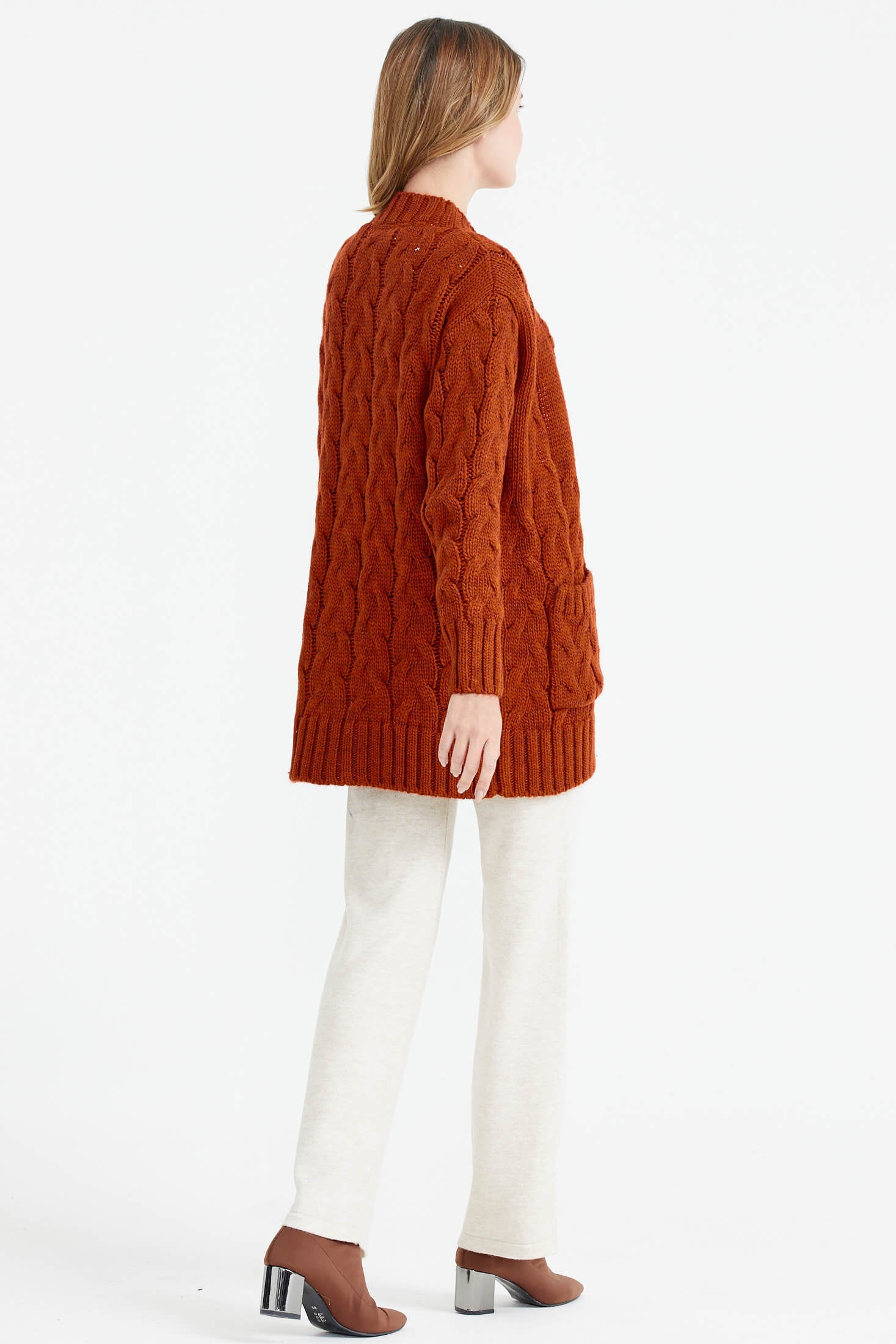 Kadın Saç Örgü Triko Ceket - Kiremit (4) Sementa