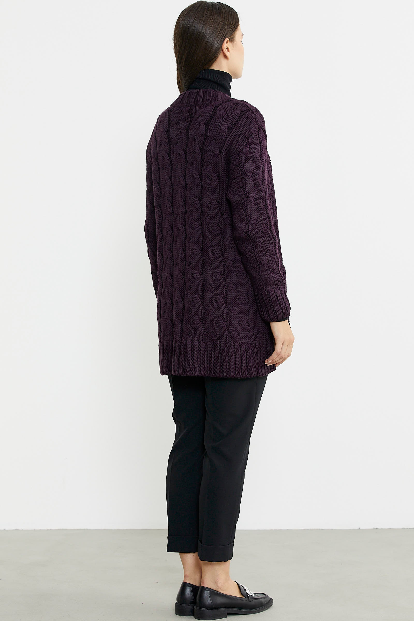 Kadın Saç Örgü Yünlü Triko Ceket - Mürdüm - Sementa