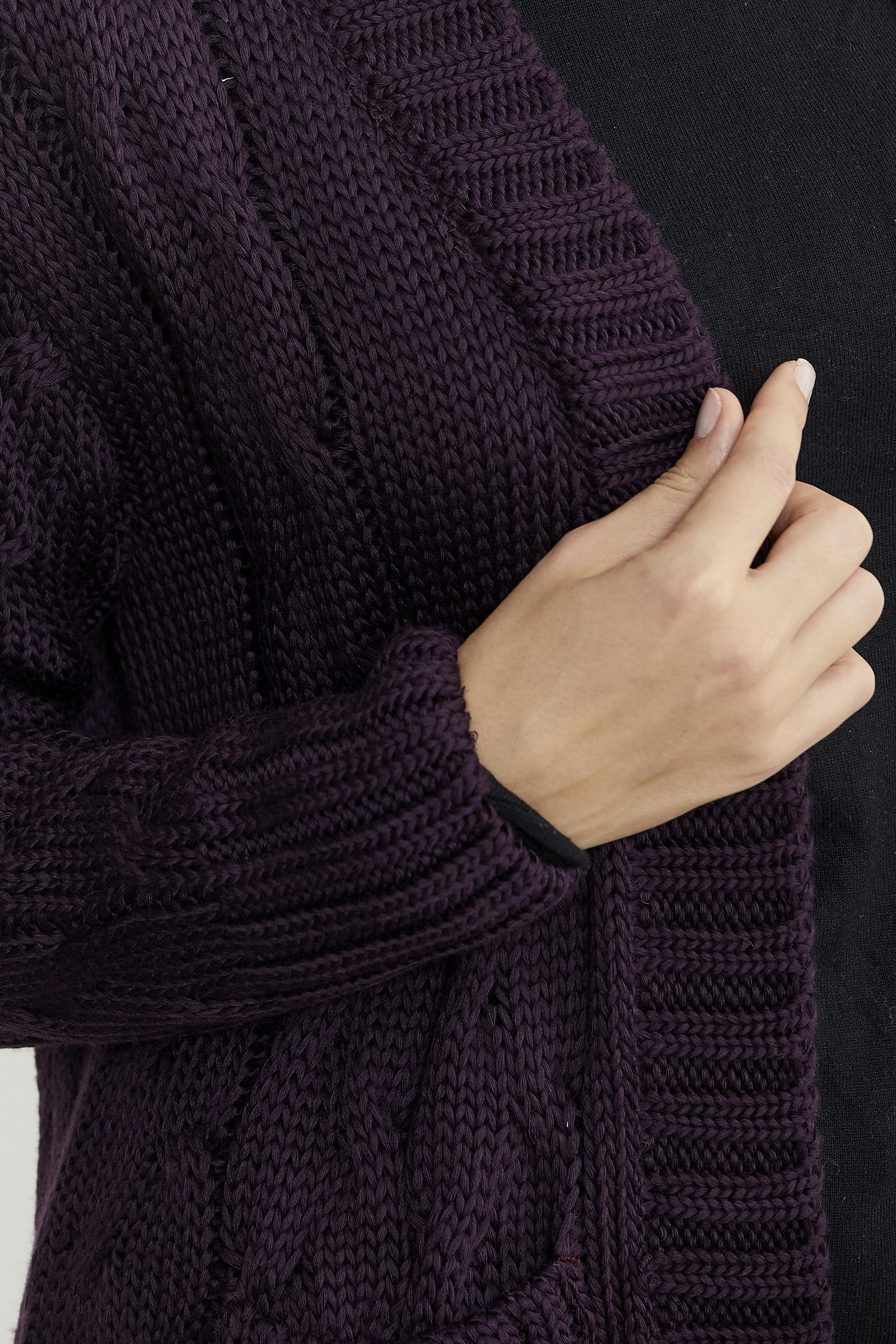 Kadın Saç Örgü Yünlü Triko Ceket - Mürdüm - Sementa