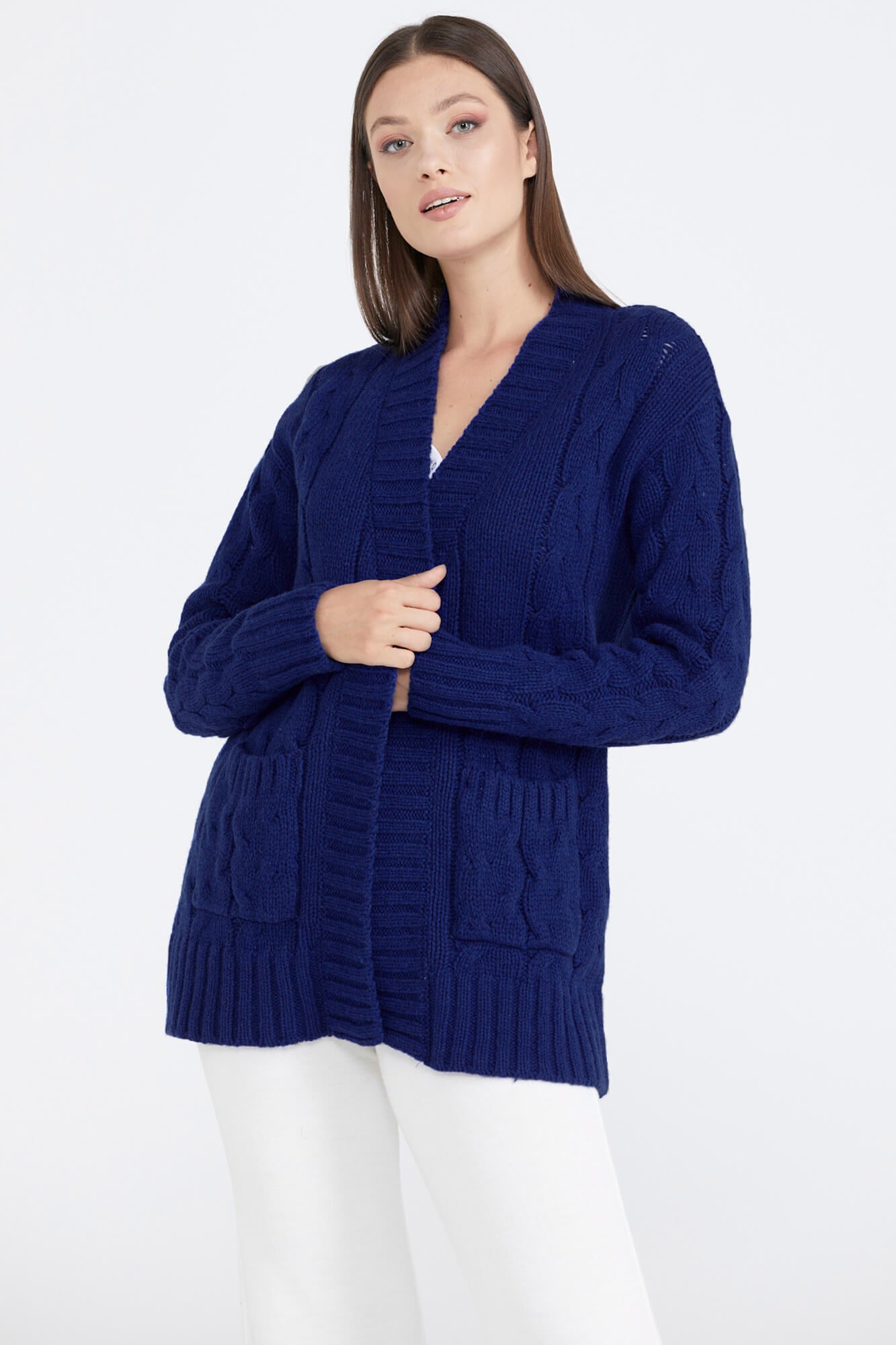 Kadın Saç Örgü Triko Ceket - Saks (3) Sementa