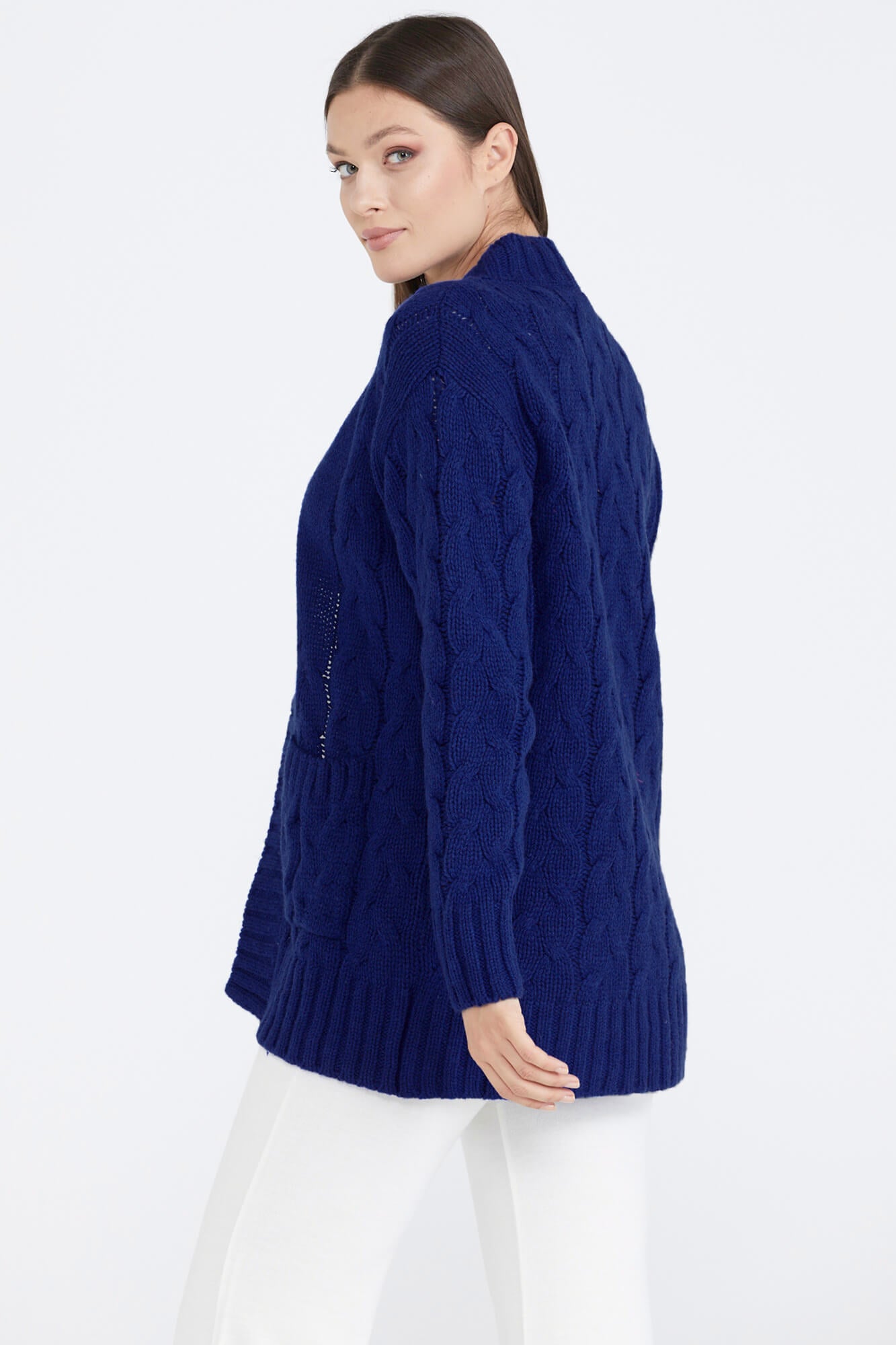 Kadın Saç Örgü Triko Ceket - Saks (4) Sementa