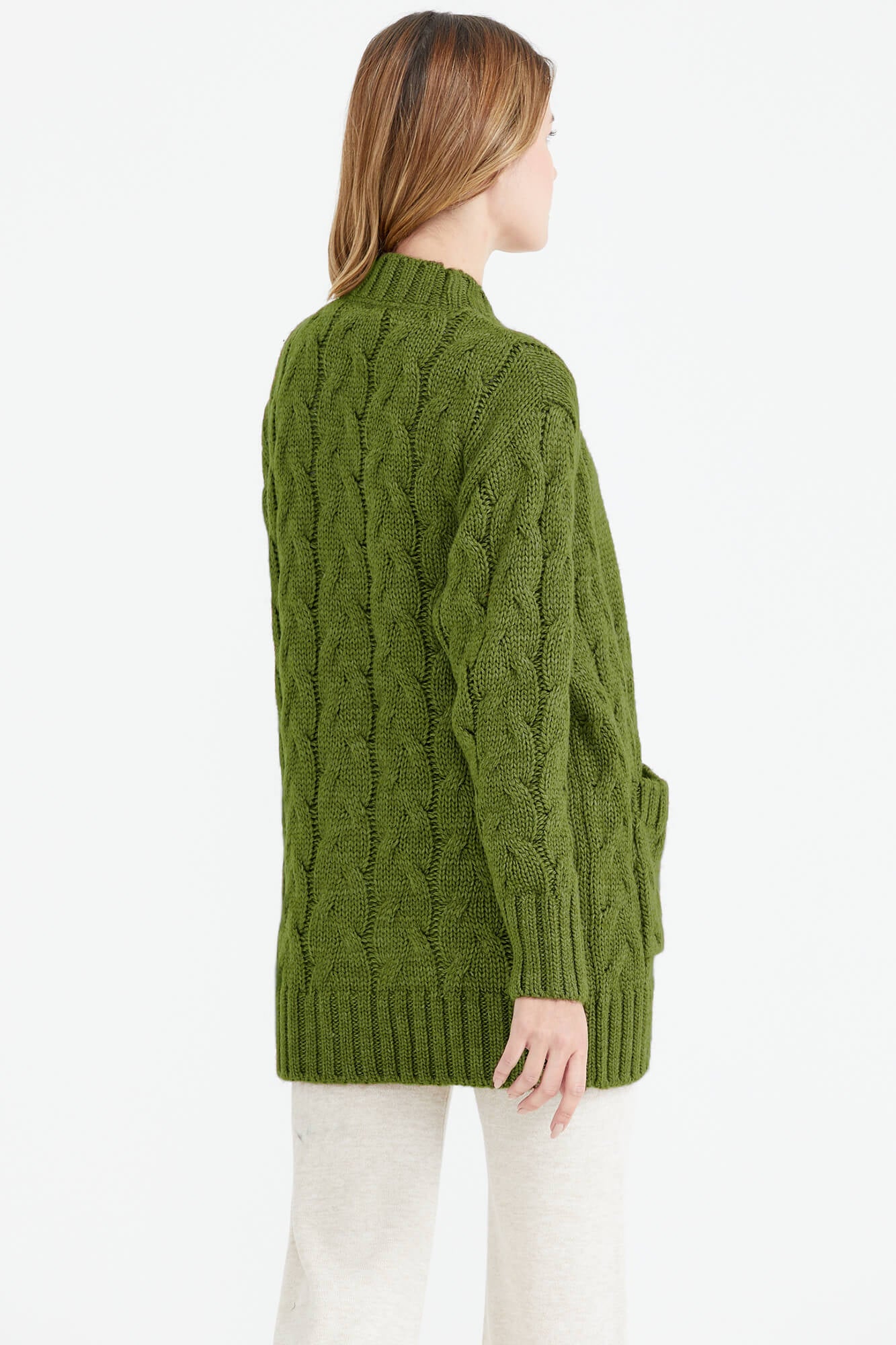 Kadın Saç Örgü Triko Ceket - Yeşil (3) Sementa