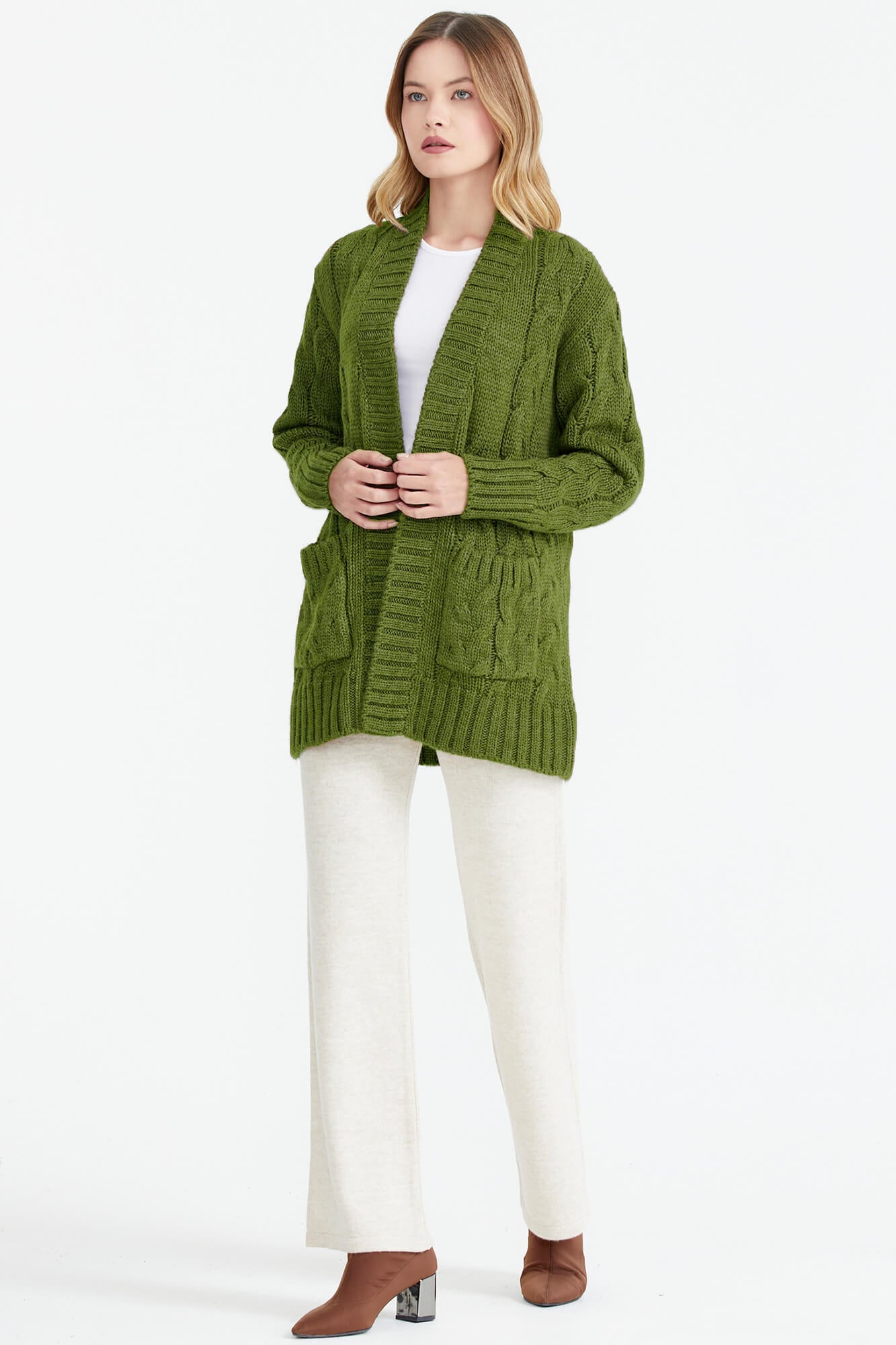 Kadın Saç Örgü Triko Ceket - Yeşil (2) Sementa