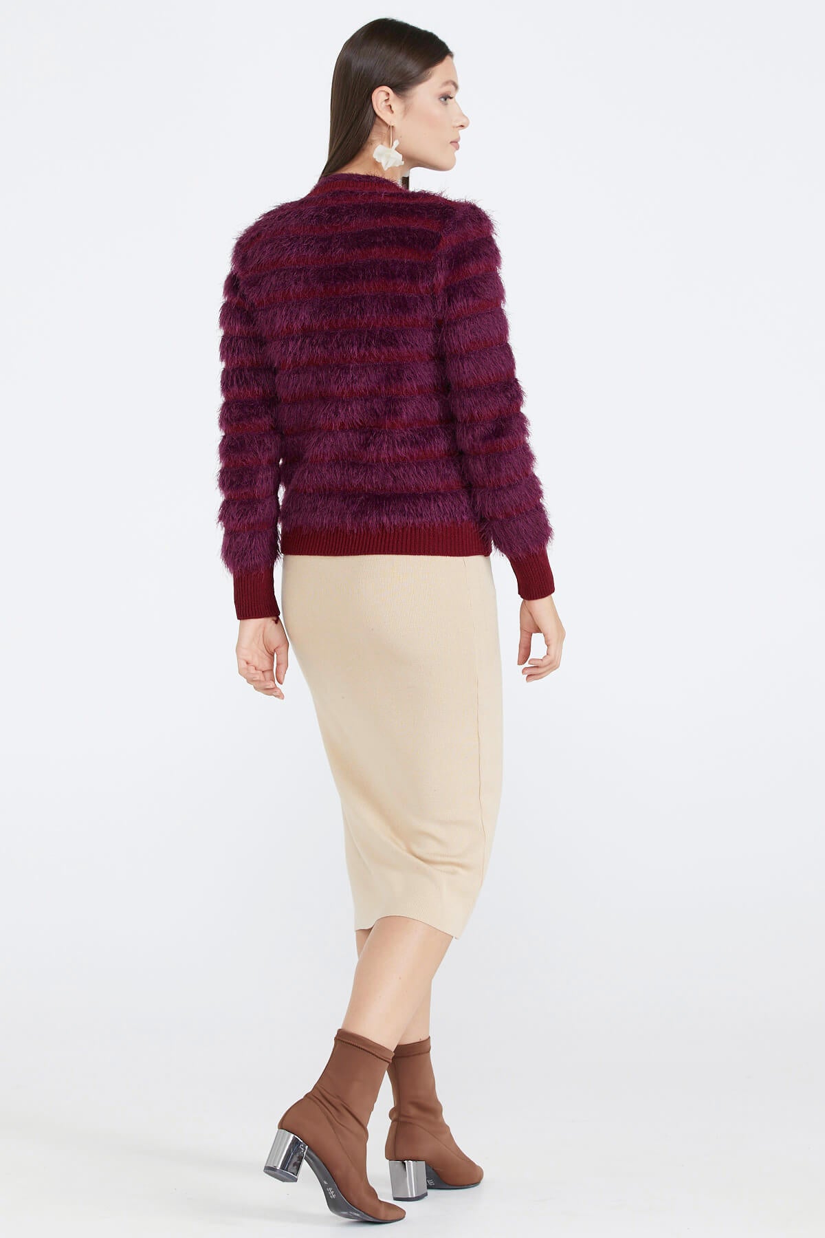 Kadın Triko Ceket - Bordo (4) Sementa