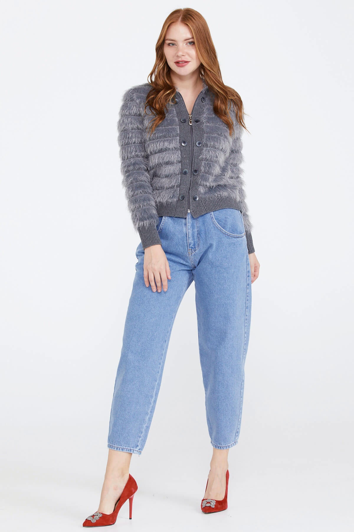 Kadın Triko Ceket - Gri (3) Sementa