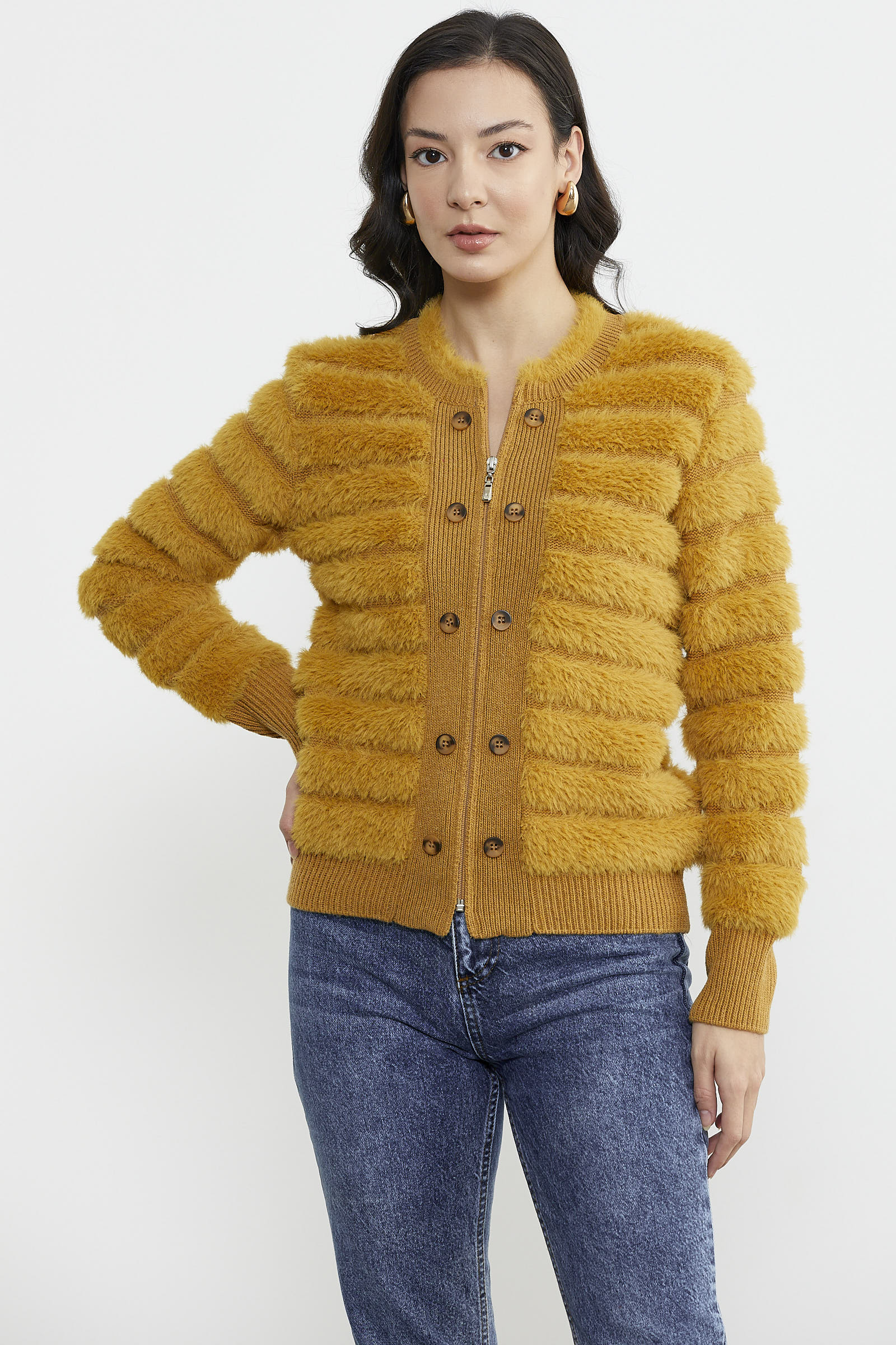 Kadın Triko Ceket - Hardal (2) Sementa