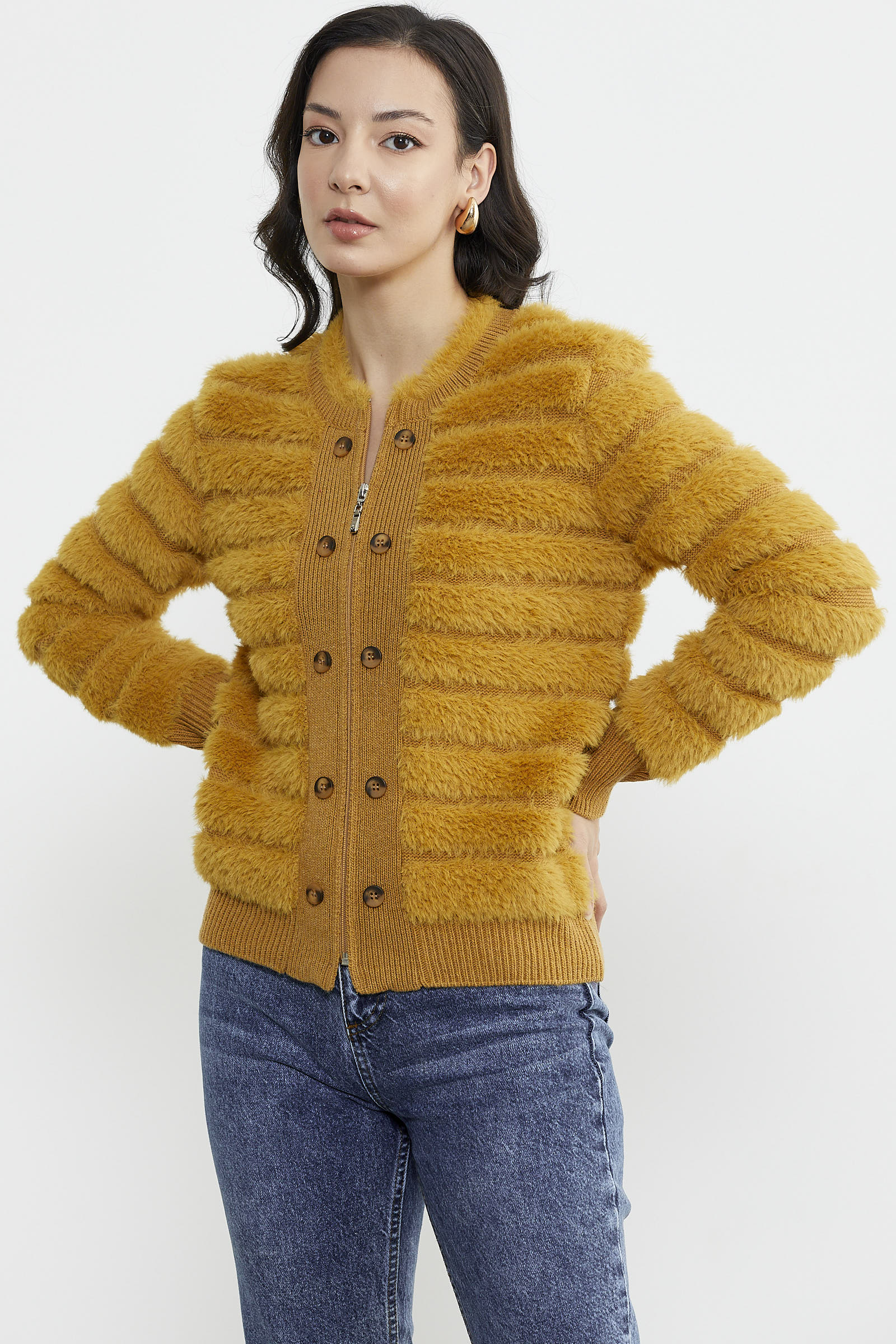 Kadın Triko Ceket - Hardal (3) Sementa