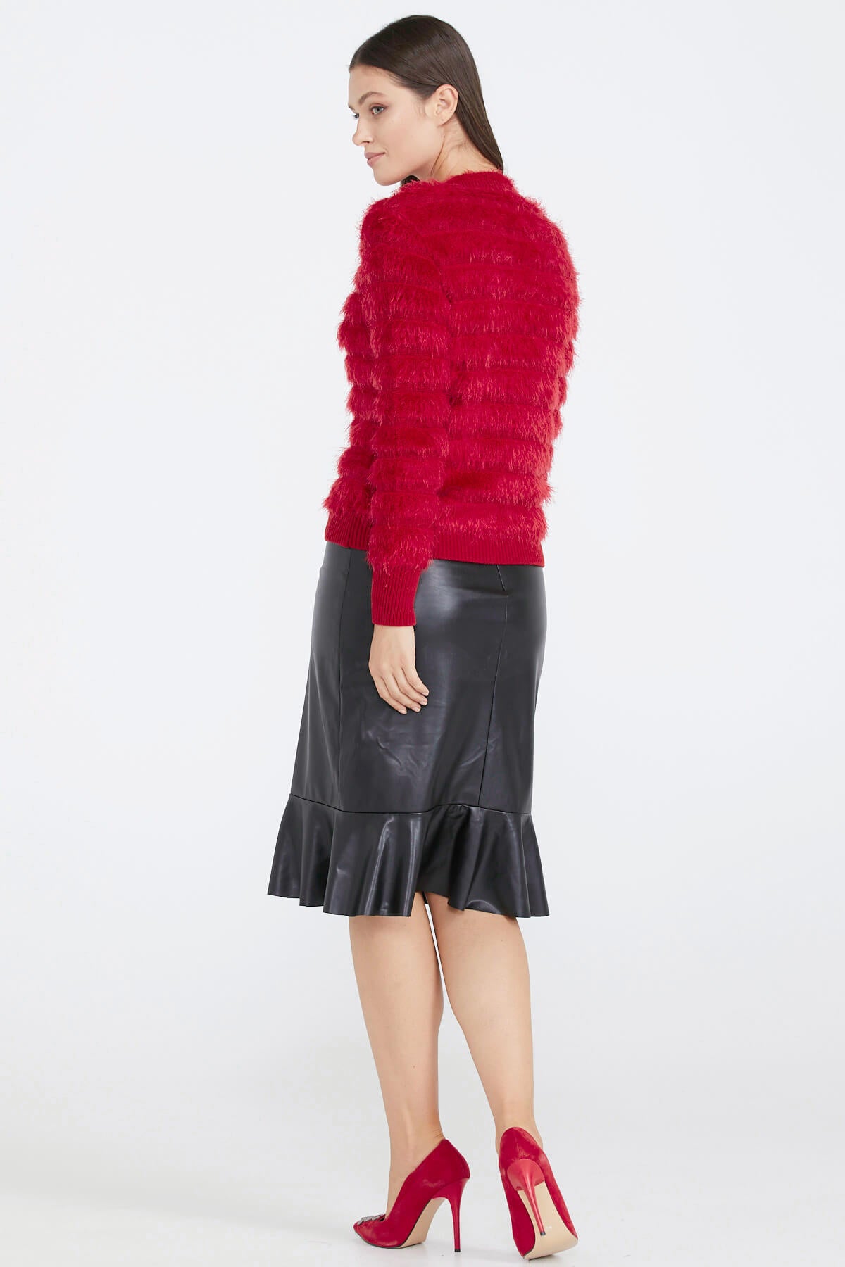 Kadın Triko Ceket - Kırmızı (4) Sementa