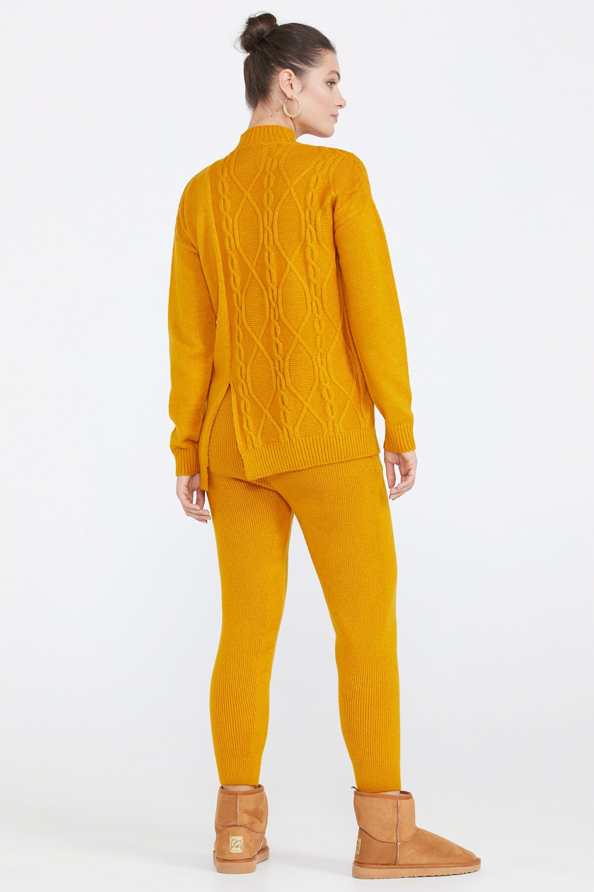 Kadın Yırtmaçlı Triko Kazak - Kayısı (3) Sementa