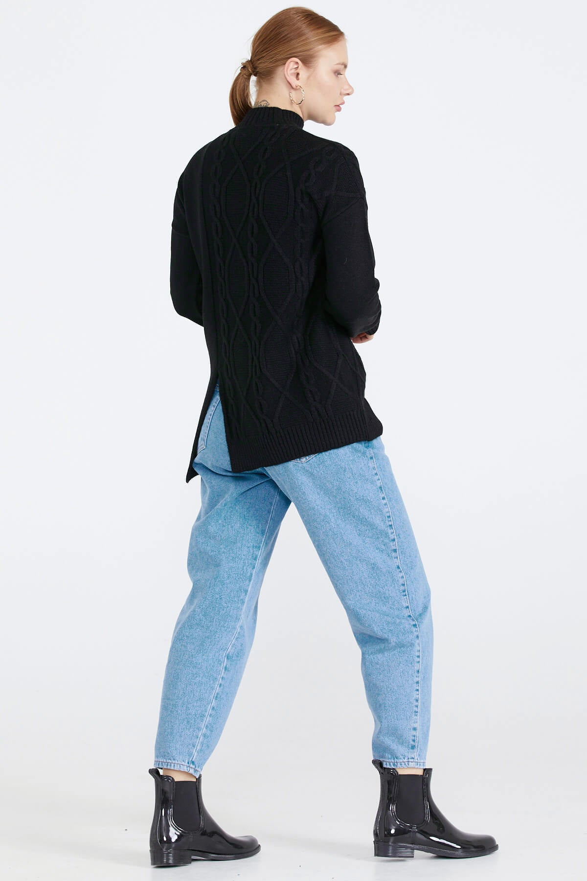 Kadın Yırtmaçlı Triko Kazak - Siyah (4) Sementa