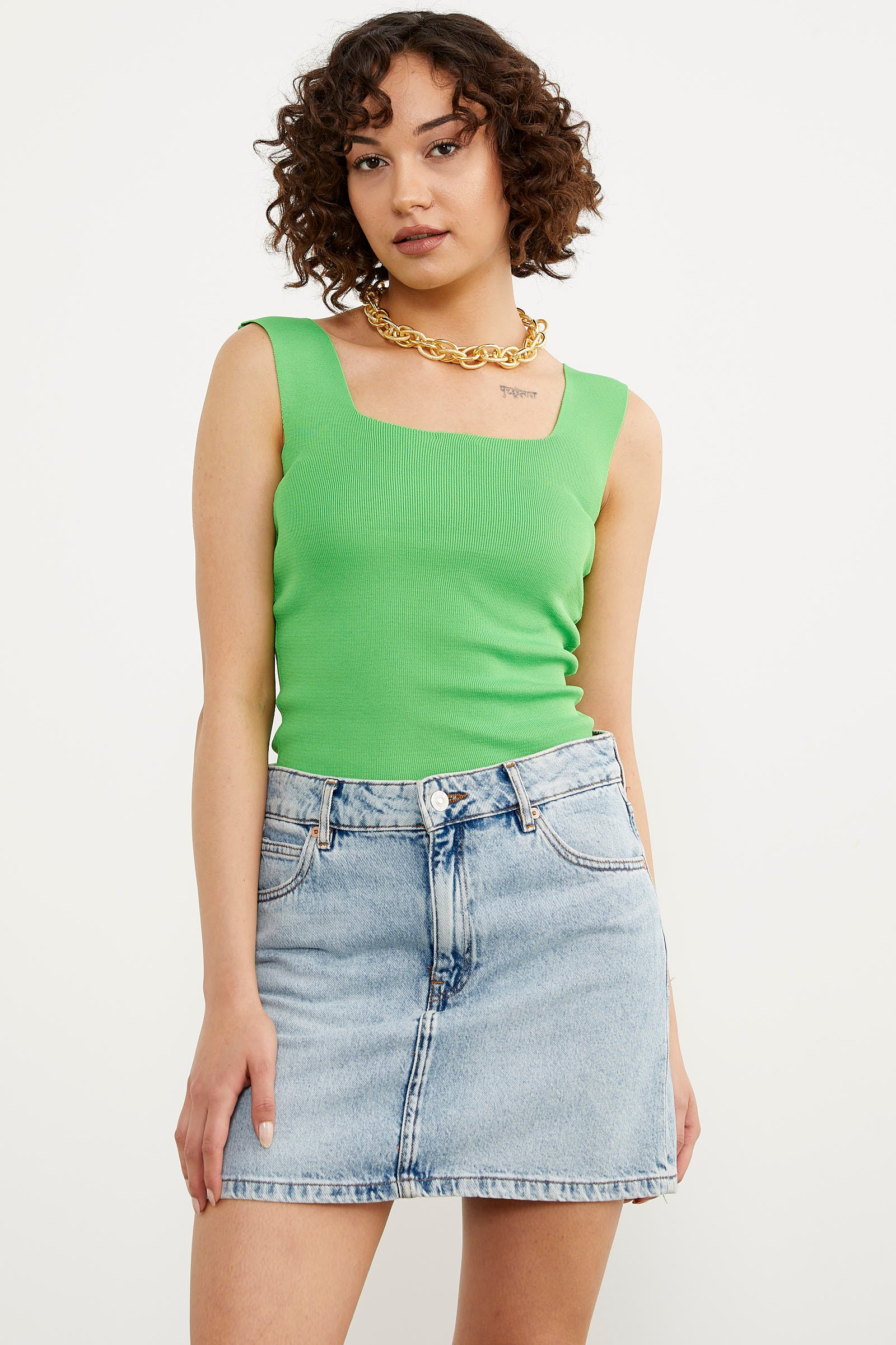 Kalın Askılı Basic Triko Atlet - Fıstık Yeşili (1) Sementa