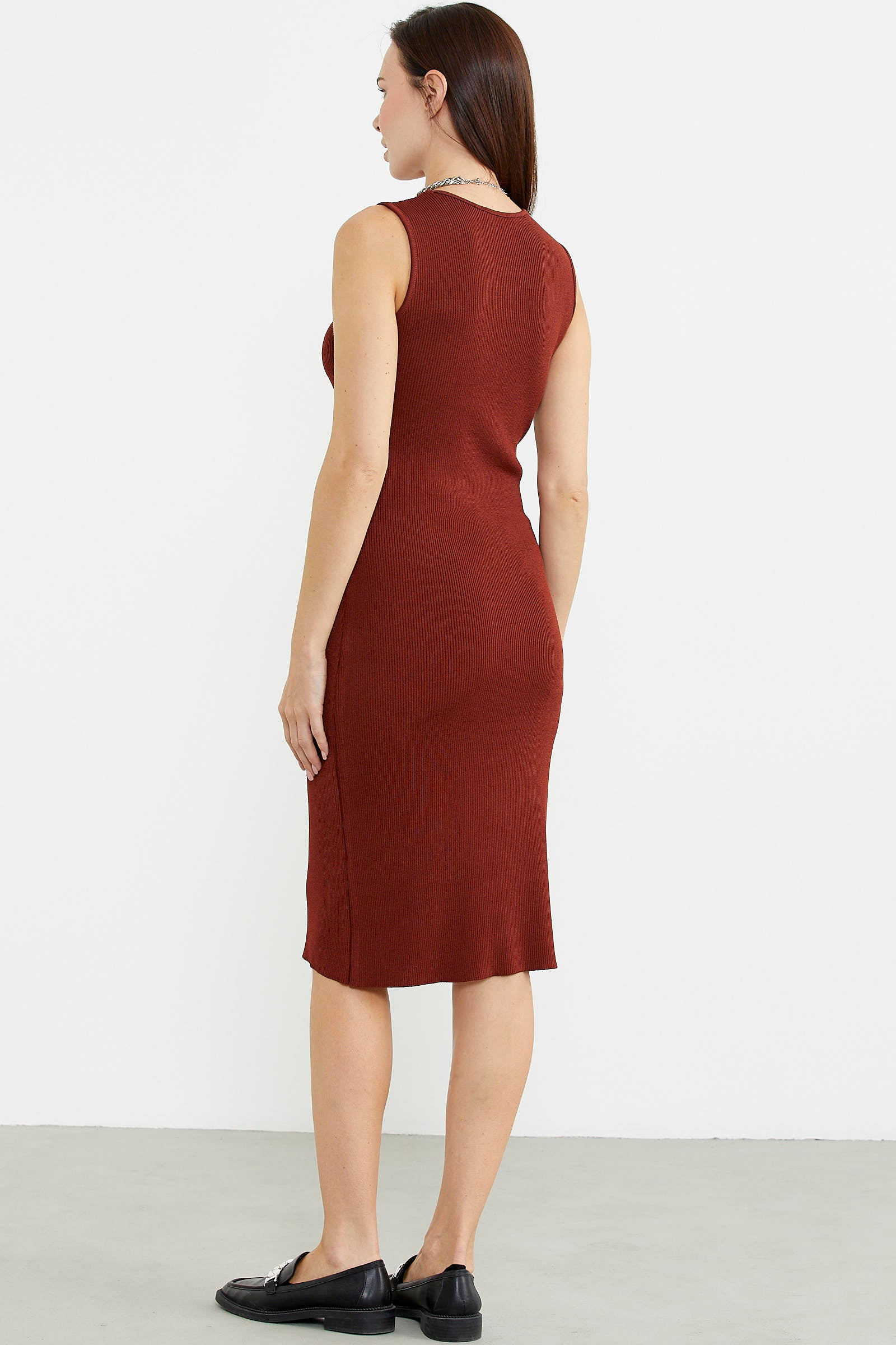 Kalın Askılı Uzun Triko Elbise - Kiremit - Sementa