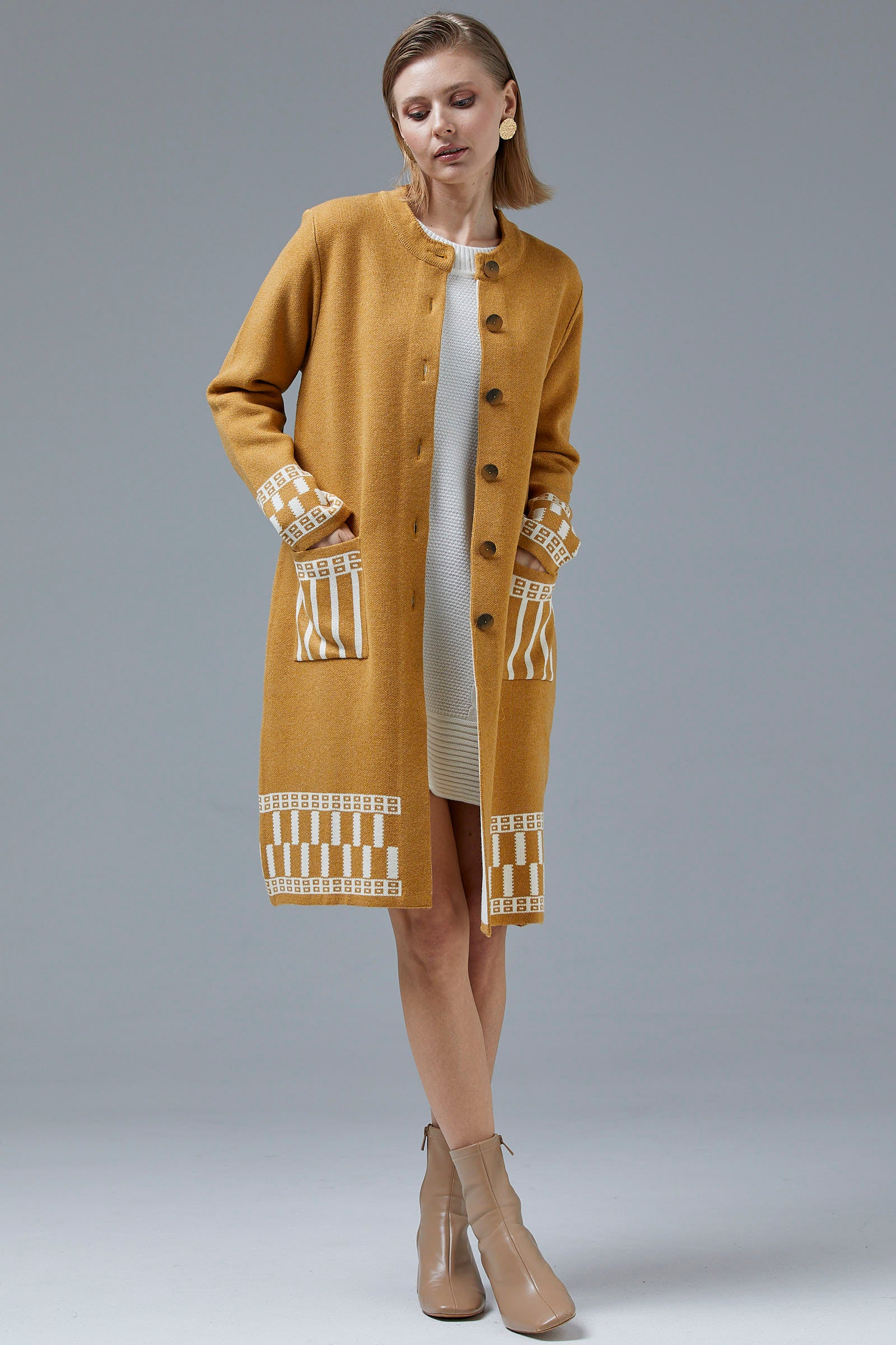 Kalın Dolu İğne Uzun Triko Hırka - Güneş (2) Sementa